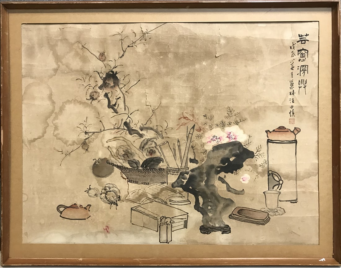 A Chinese Painting Depicting Flowers: A Chinese Painting Depicting Flowers. Dimensions: 31.89in x 24.02in.