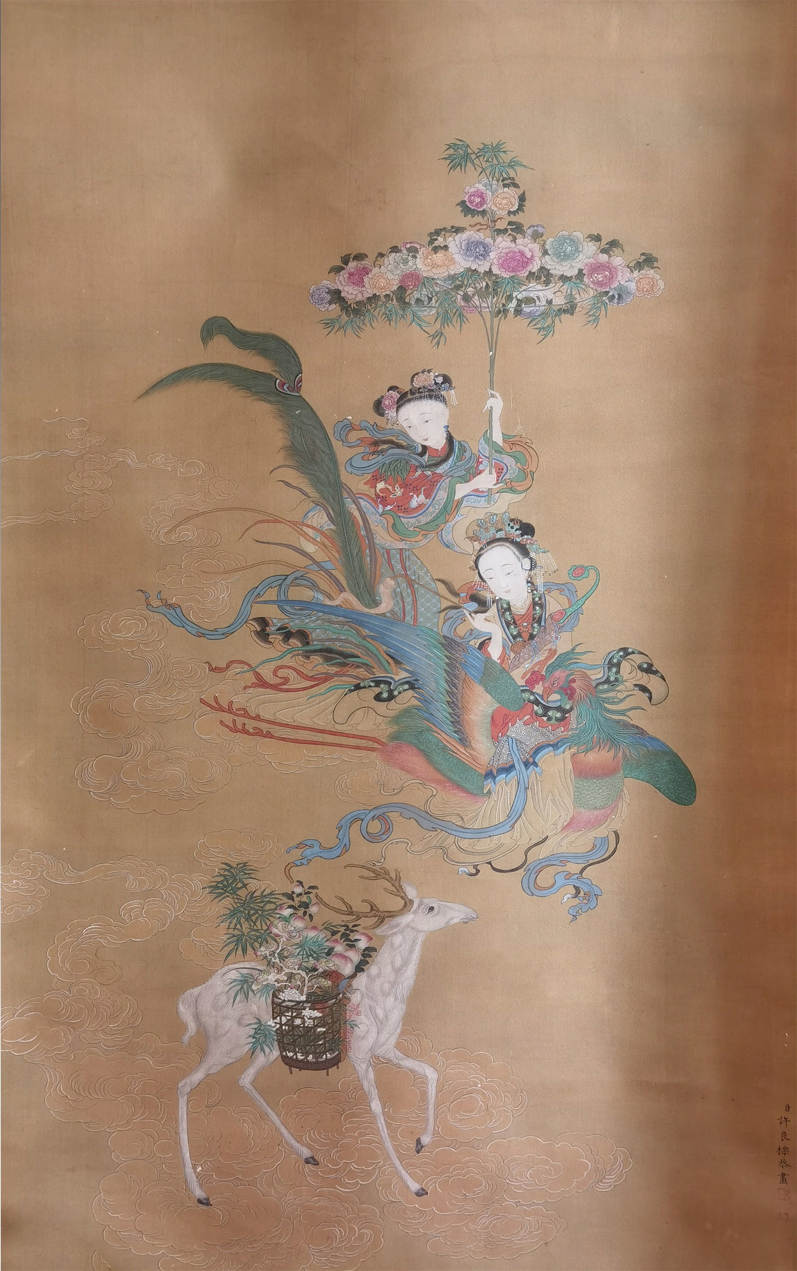 A Hanging Scroll Depicting Goddess: A Hanging Scroll Depicting Goddess. Dimensions: 44.49in x 27.56in.