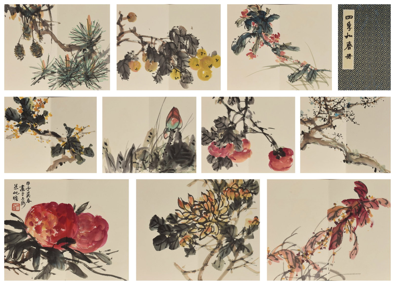 A Chinese Painting Album Depicting Birds and Flowers: A Chinese Painting Album Depicting Birds and Flowers. Dimensions: 12.60in x 10.24in.
