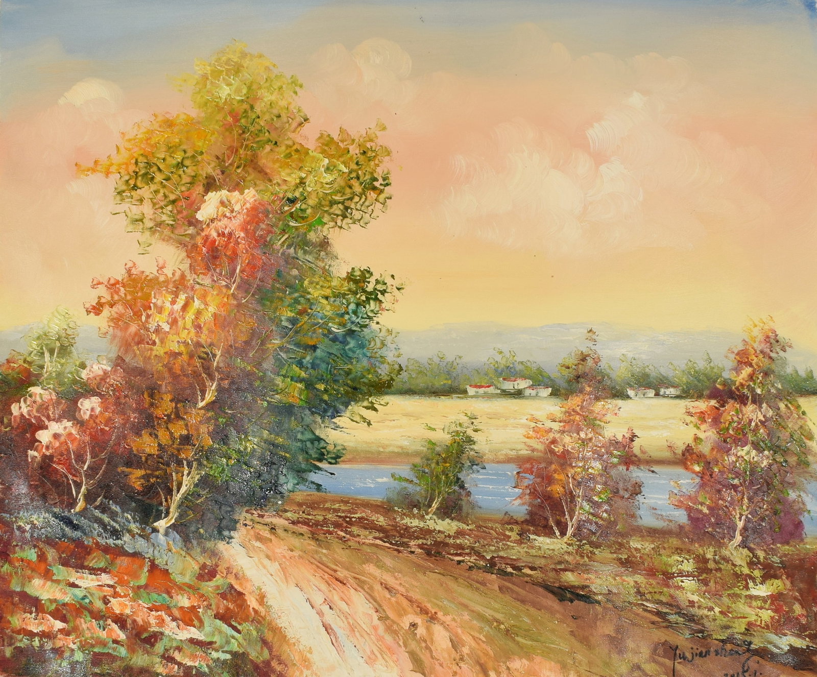 An Oil Painting Depicting Landscape: An Oil Painting Depicting Landscape. Dimensions: 20.47in x 24.41in.