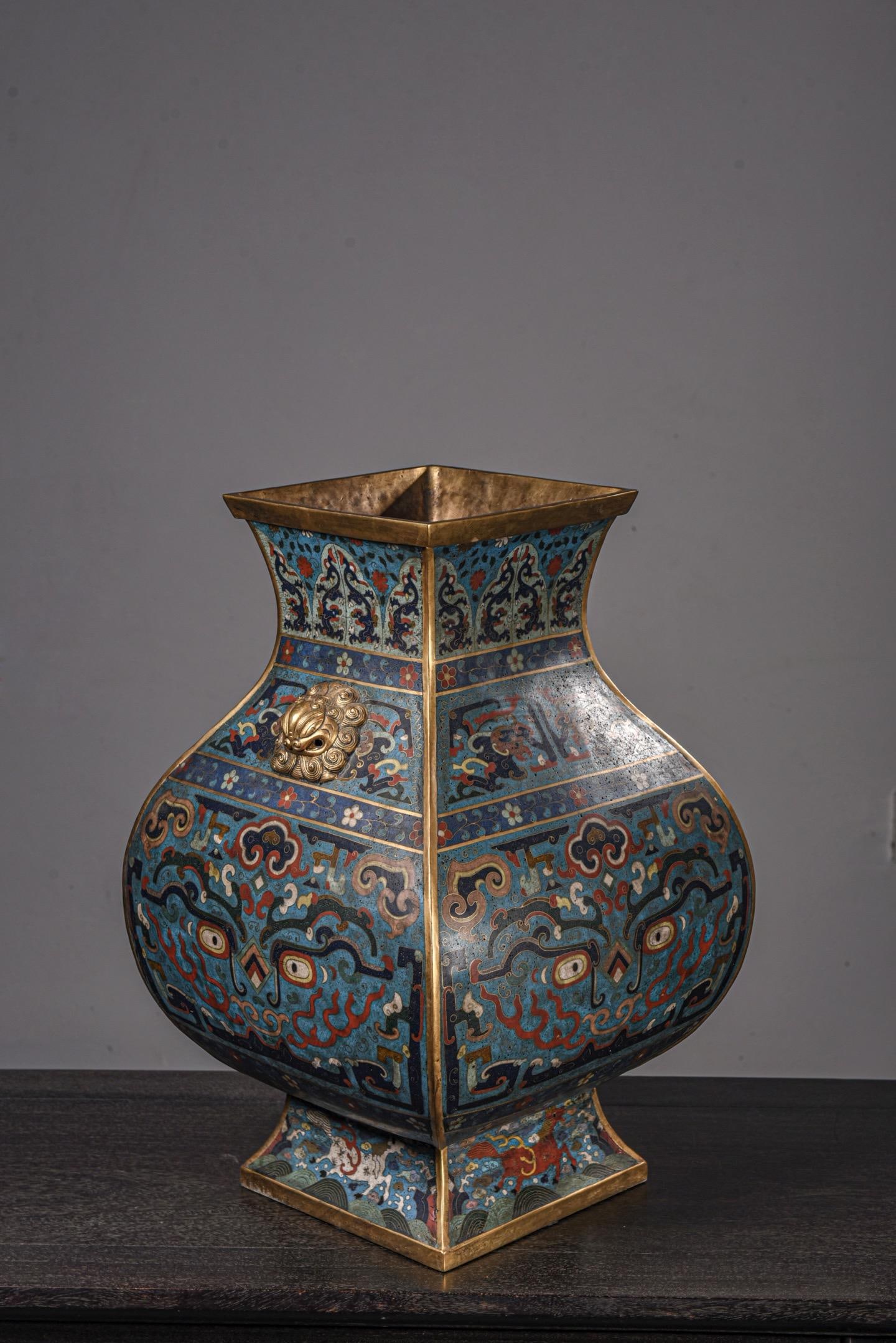 A Cloisonne Enamel Ruyi-Eared Vase: A Cloisonne Enamel Ruyi-Eared Vase. Height: 18.90in Diameter: 12.20in.