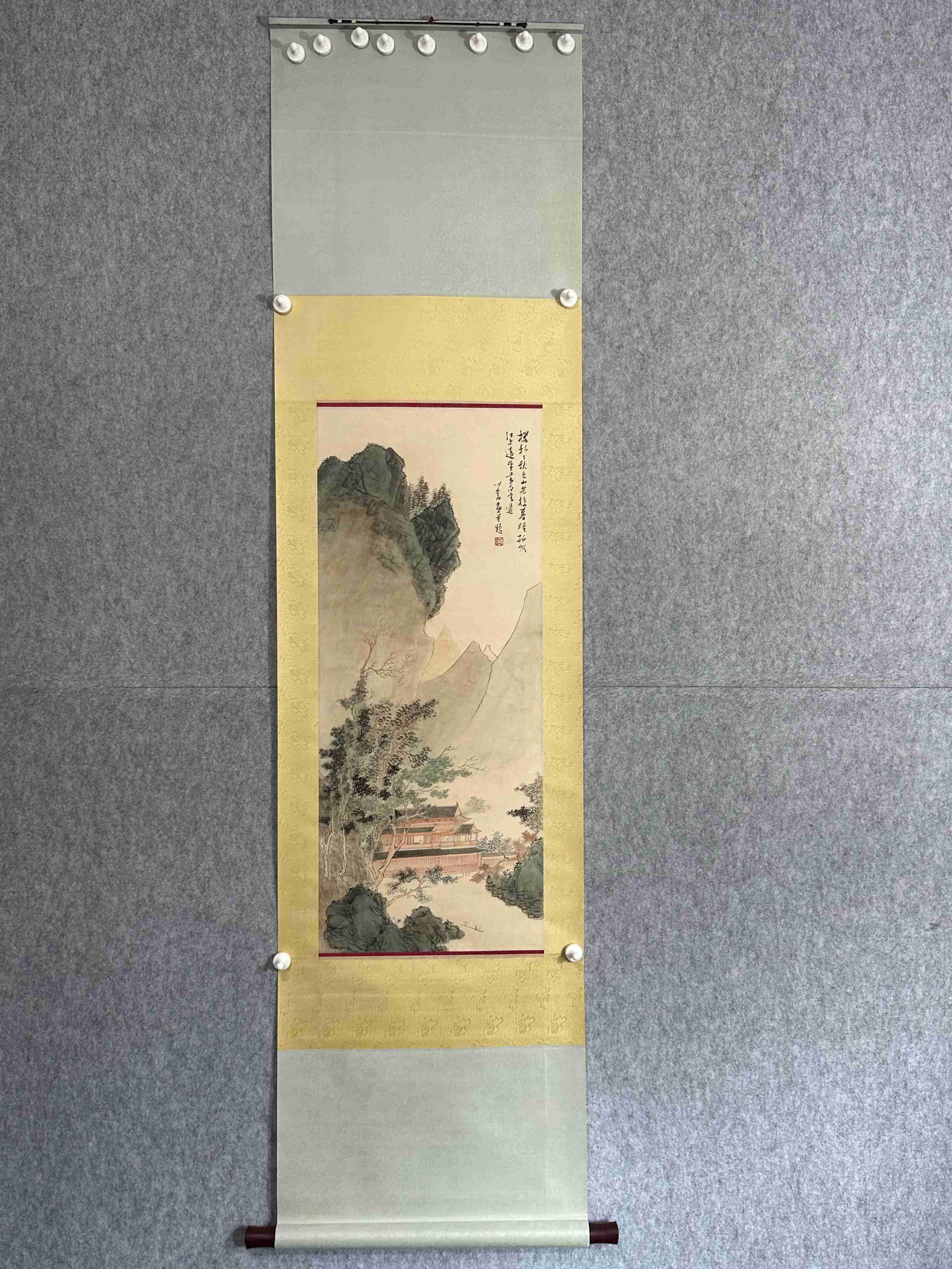 A Hanging Scroll Depicting Landscape: A Hanging Scroll Depicting Landscape. Dimensions: 36.22in x 14.96in.