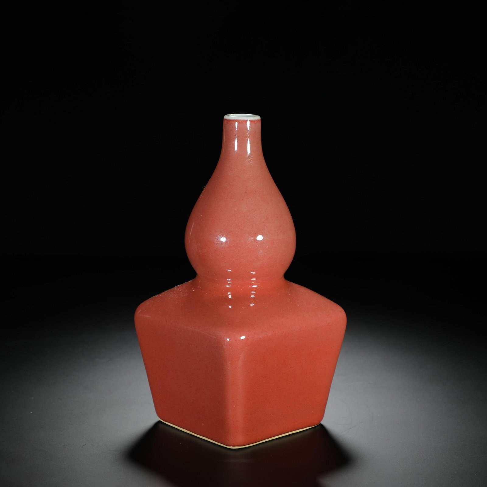 Red-Glazed Double-Gourd Vase: Red-Glazed Double-Gourd Vase. Dimensions: 3.82in x 6.69in.