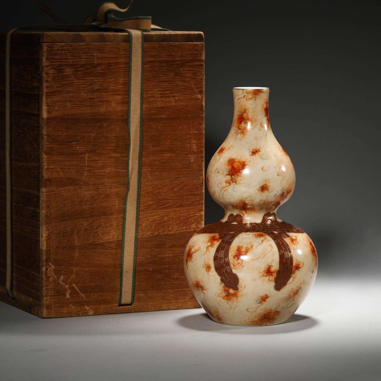 Bois Faux Gilt-Inlaid Double-Gourd-Shaped Vase: Bois Faux Gilt-Inlaid Double-Gourd-Shaped Vase. Dimensions: 4.33in x 7.87in.