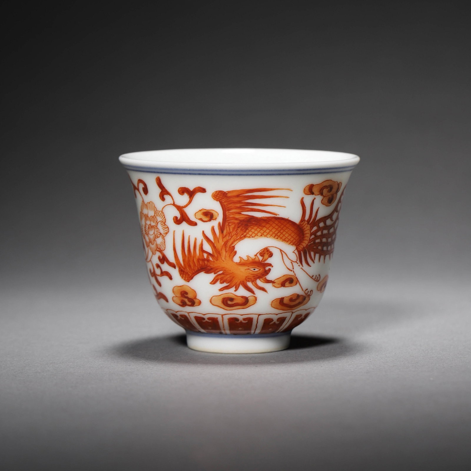 Iron-Red Glaze Phoenix Cup: Iron-Red Glaze Phoenix Cup. Dimensions: 2.56in x 1.97in.