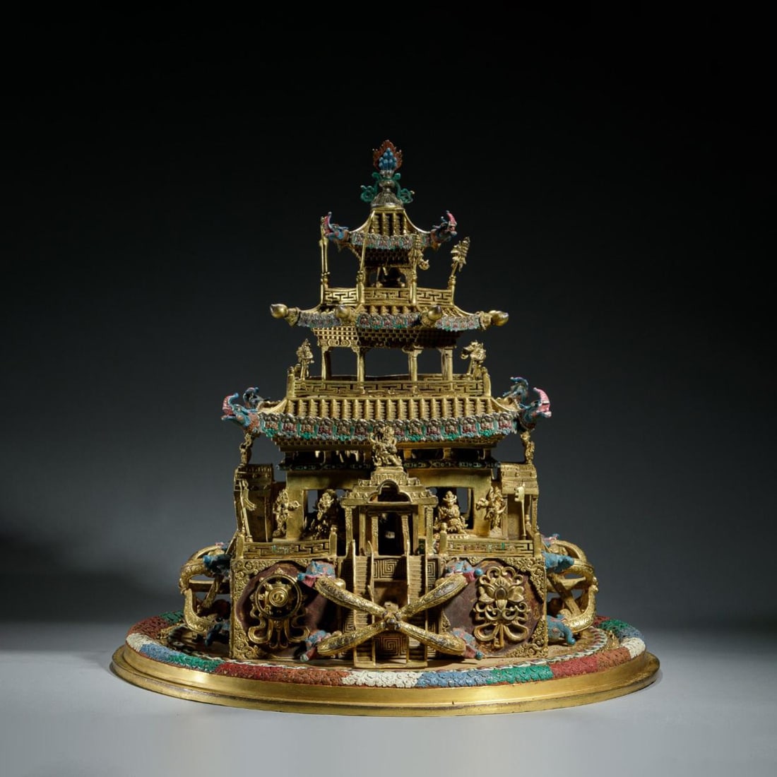 Gilt-Bronze Painted Mandala: Gilt-Bronze Painted Mandala. Dimensions: 18.90in x 18.90in x 19.29in.