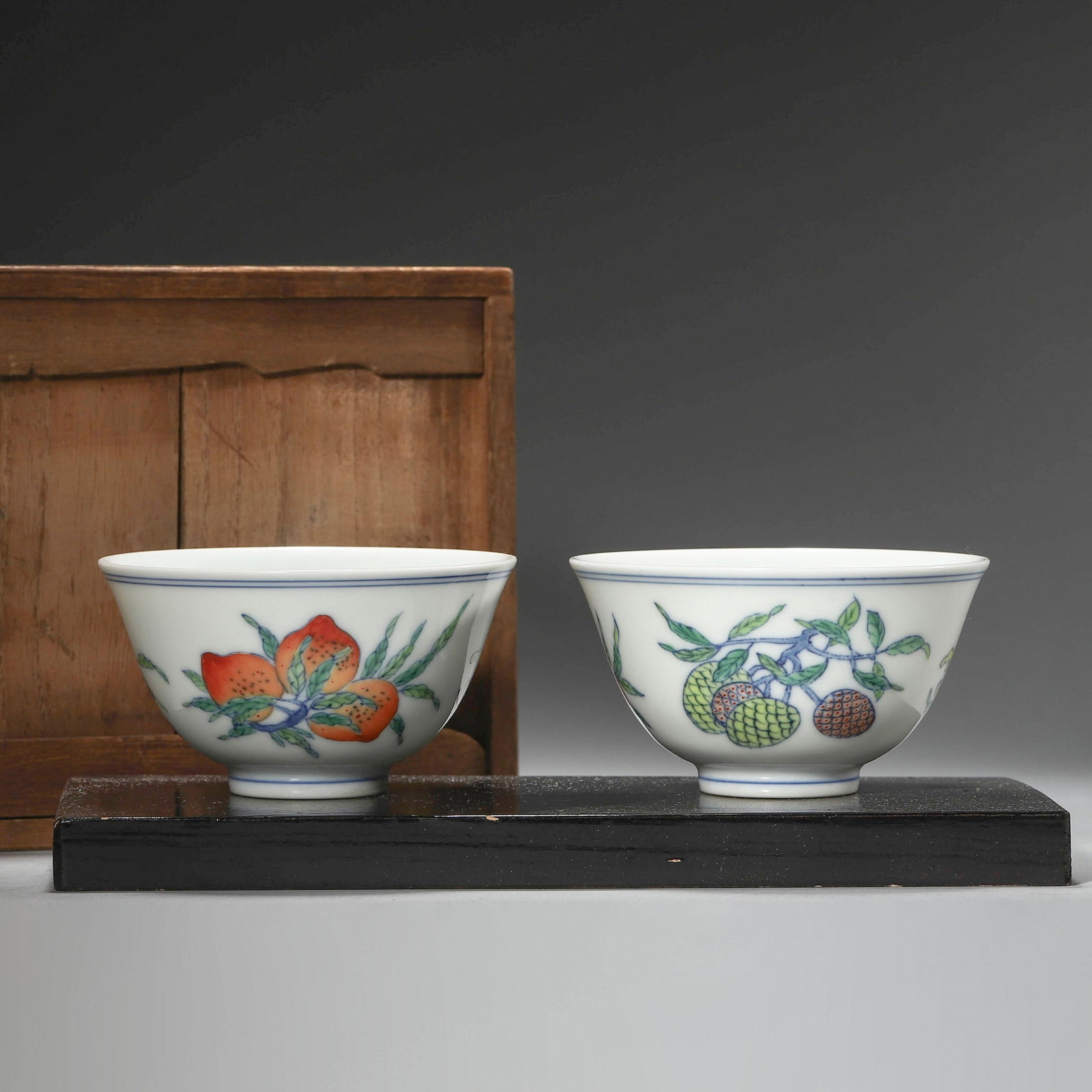 Pair of Fencai Enamel Bowls with Three Abundances (1 of 8)