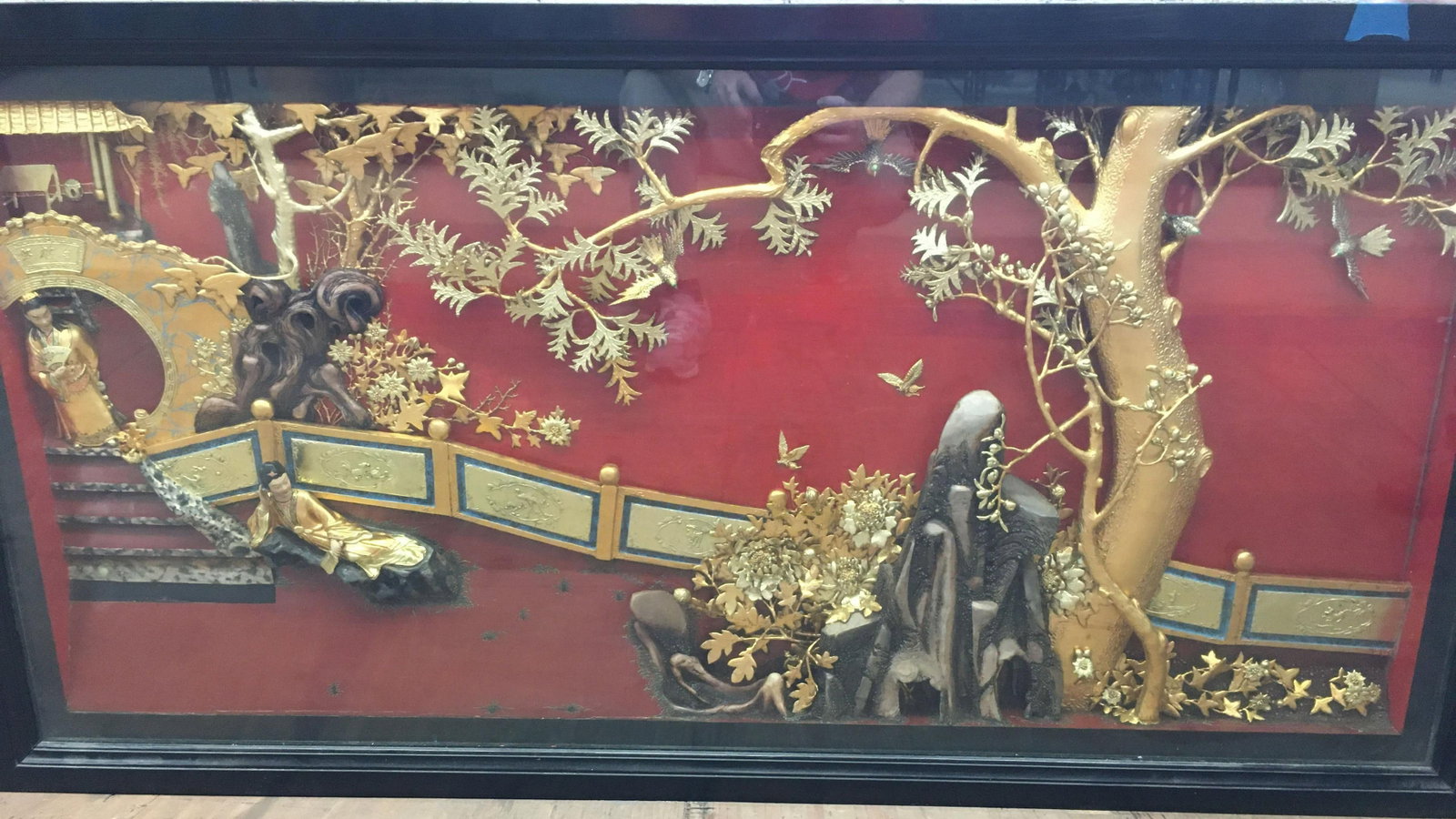 A Framed Carved Wooden Plaque: A Framed Carved Wooden Plaque. Length: 60" Height: 29.75" (Frame)