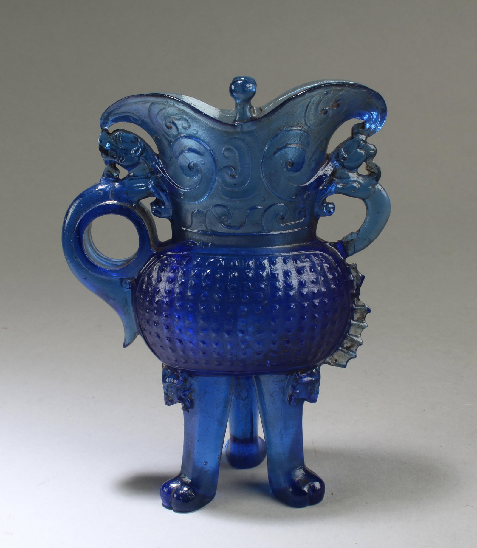Chinese Peking Glass Tripod Vessel: Chinese Peking Glass Tripod Vessel. Height: 5.5"