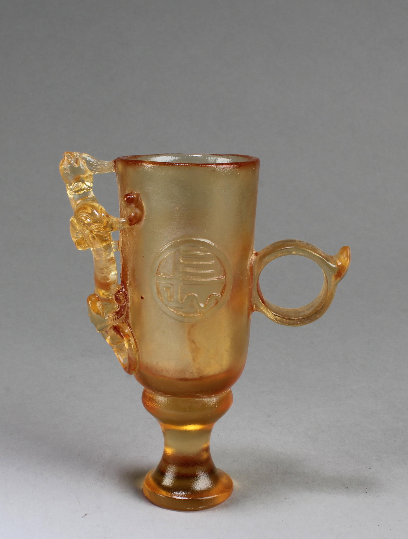 Chinese Peking Glass Cup: Chinese Peking Glass Cup. Height: 4.25"
