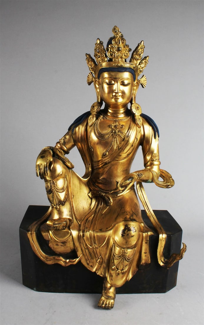 18th Century Gilt Bronze Bodhisattva Statue: 18th Century Gilt Bronze Bodhisattva Statue. Length: 11.25" Width: 7.5" Height: 18.75" Weight: 25lbProvenance: Private Collector