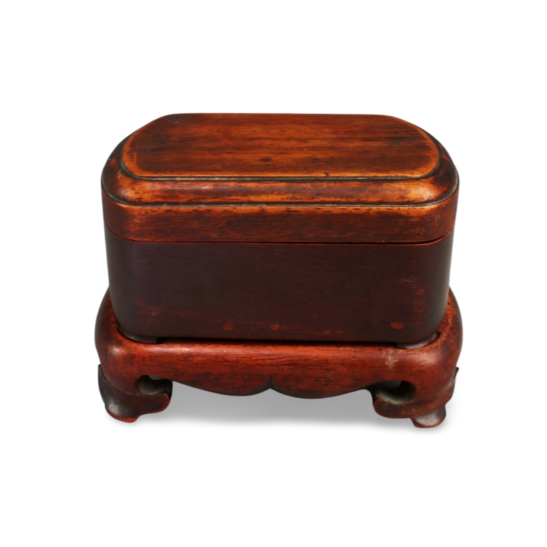 Antique Chinese Wooden Box: Antique Chinese Wooden Box. Comes fitted with wooden base. Length: 5" Height: 3.5"