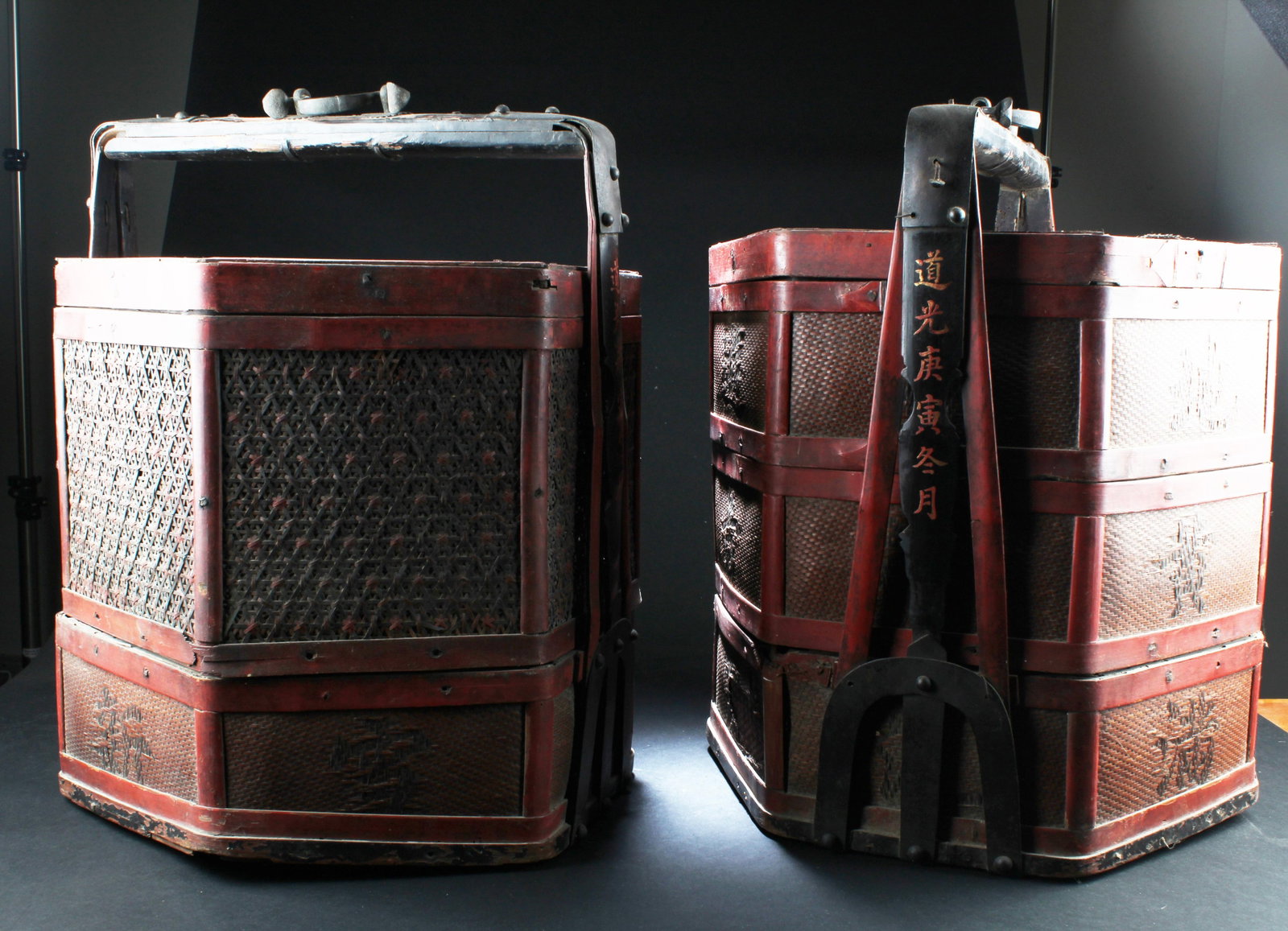 A Pair of Antique Chinese Bamboo Weaven Multi Bask (1 of 9)
