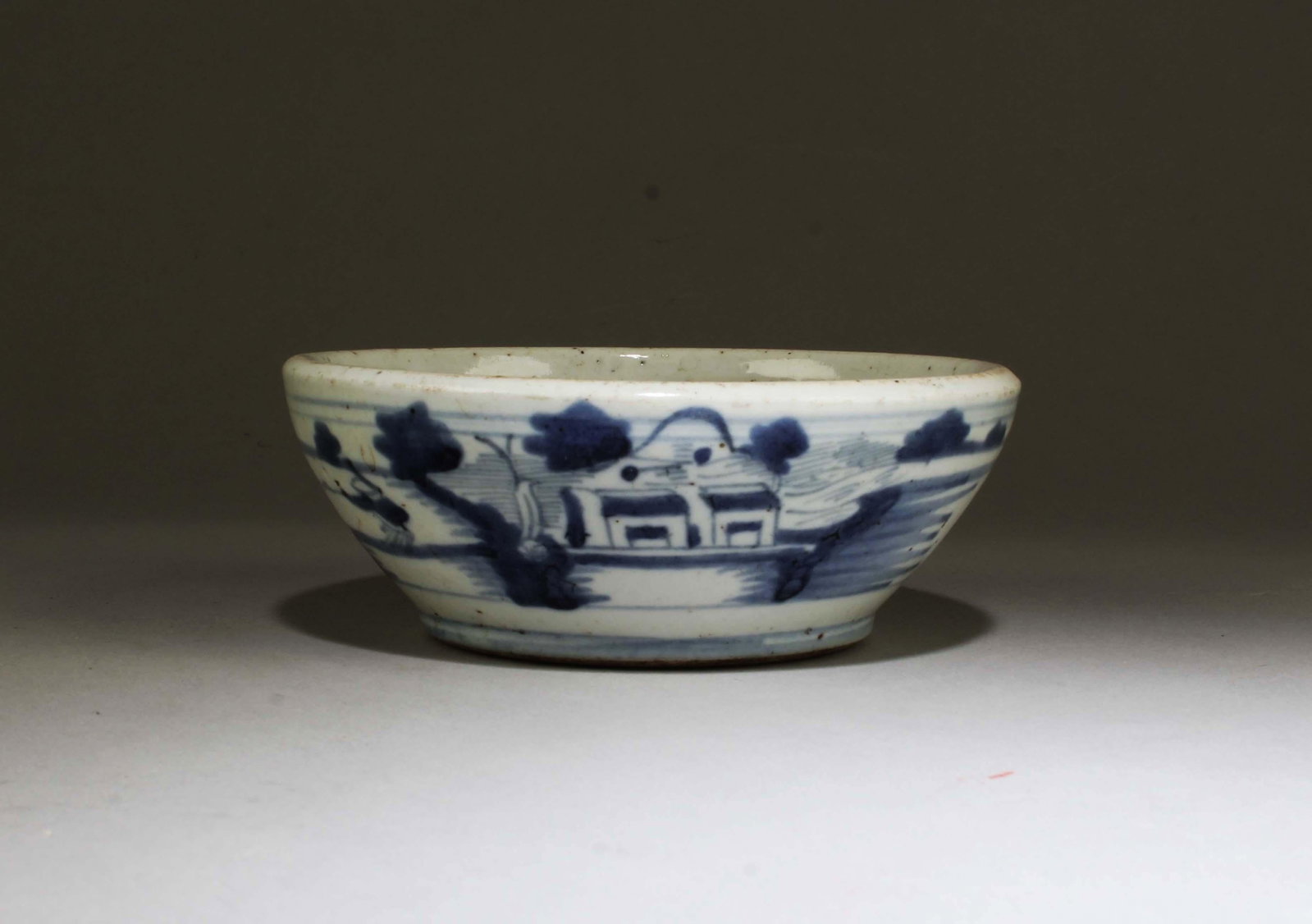 Chinese Blue & White Porcelain Ink Wash: Chinese Blue & White Porcelain Ink Wash. Diameter: 5.5"