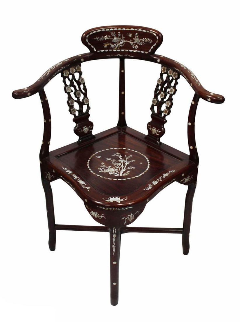 Chinese Rosewood Chair with Mother Pearl Inlay