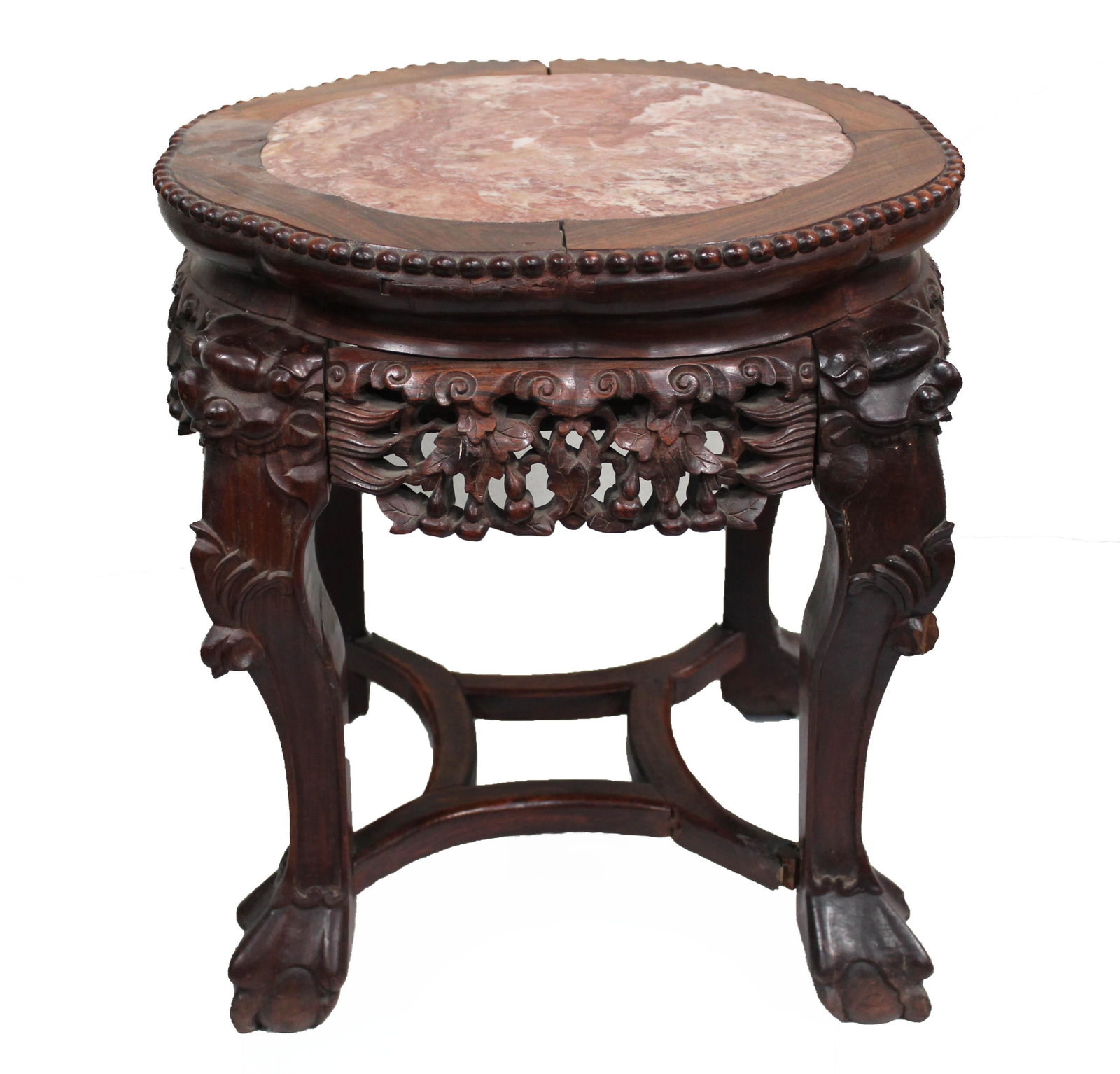Chinese Hardwood Stool with Marble Inlay (1 of 3)
