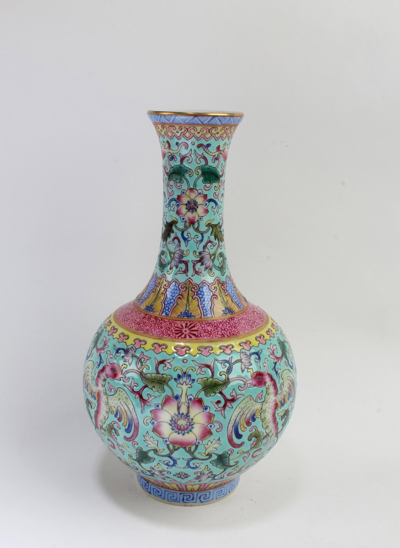 Chinese Famille Rose Porcelain Vase: Chinese Famille Rose Porcelain Vase. 'YongZheng' mark at base. Height: 6.75"