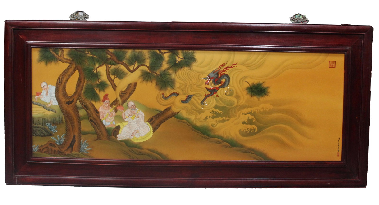 A Large Chinese Hardwood Framed Porcelain Painting (1 of 6)