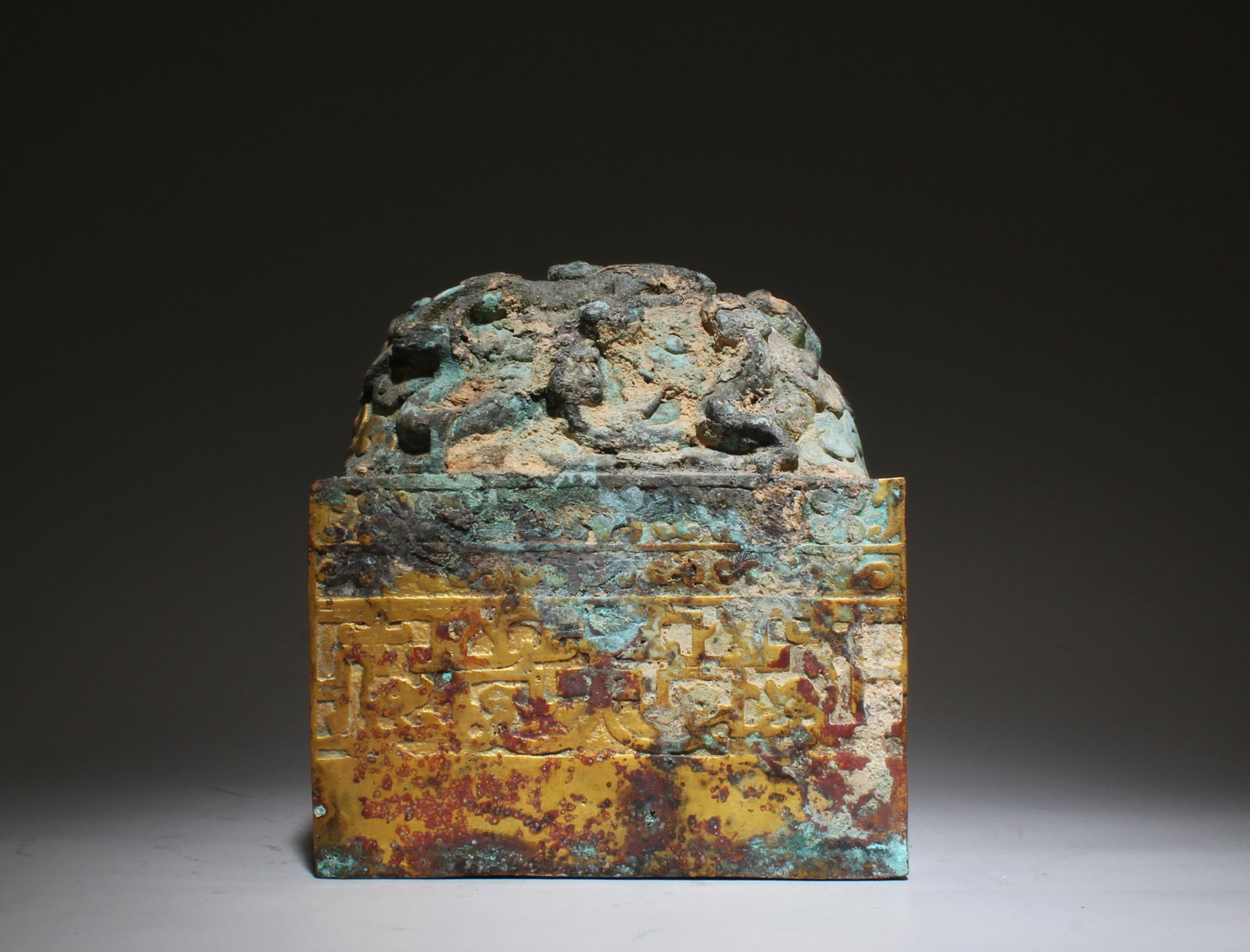A Gilt Bronze Square Shaped Seal: A Gilt Bronze Square Shaped Seal. Height: 5.75"