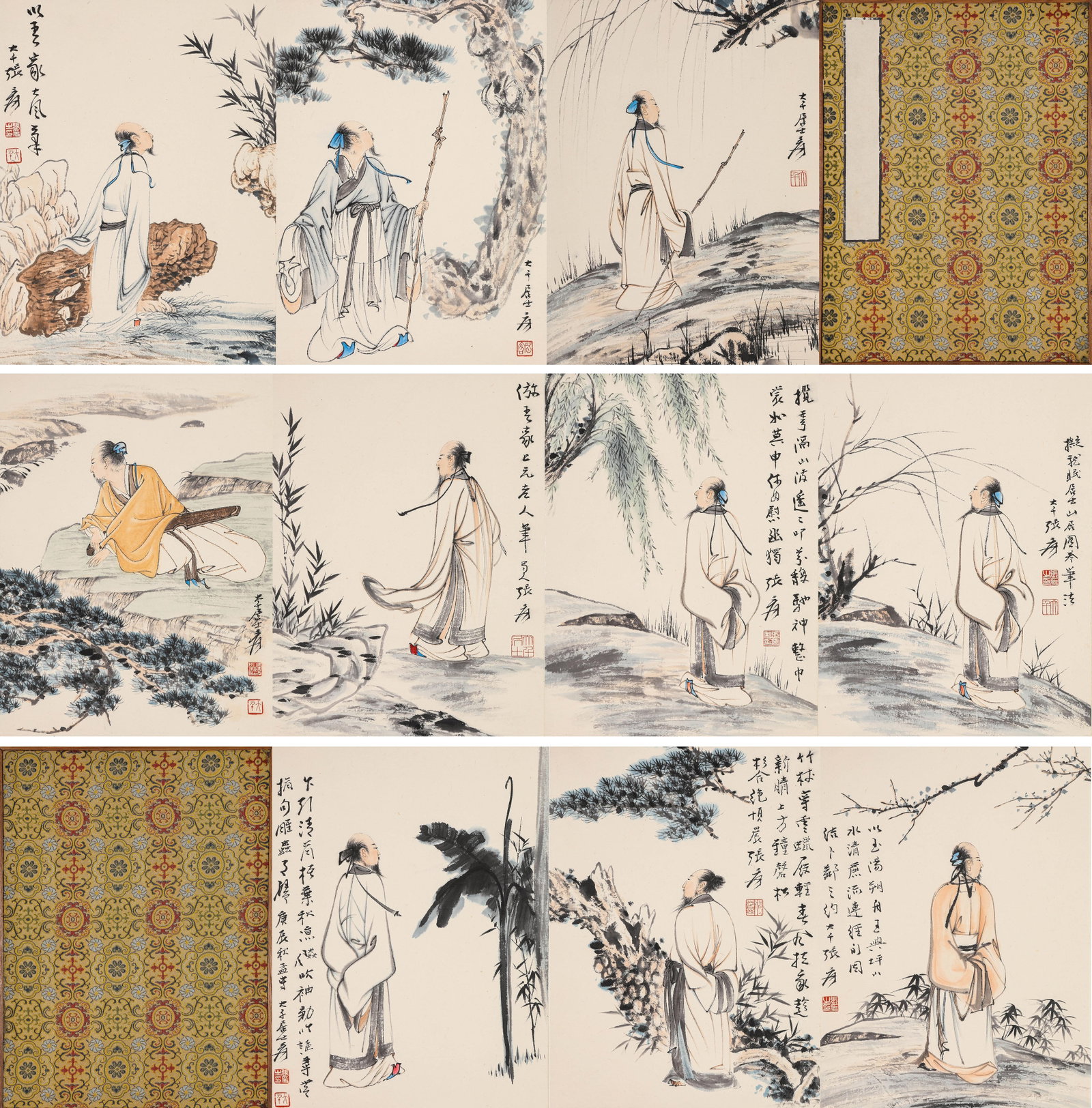 ZHANG DAQIAN (1899-1983), ATTRIBUTED TO, ALBUM OF TEN LEAVES OF SCHOLAR FIGURES: ZHANG DAQIAN (1899-1983), ATTRIBUTED TO, ALBUM OF TEN LEAVES OF SCHOLAR FIGURES. Dimensions: Width: 9.84" x Height: 12.99". All measurements are approximate.