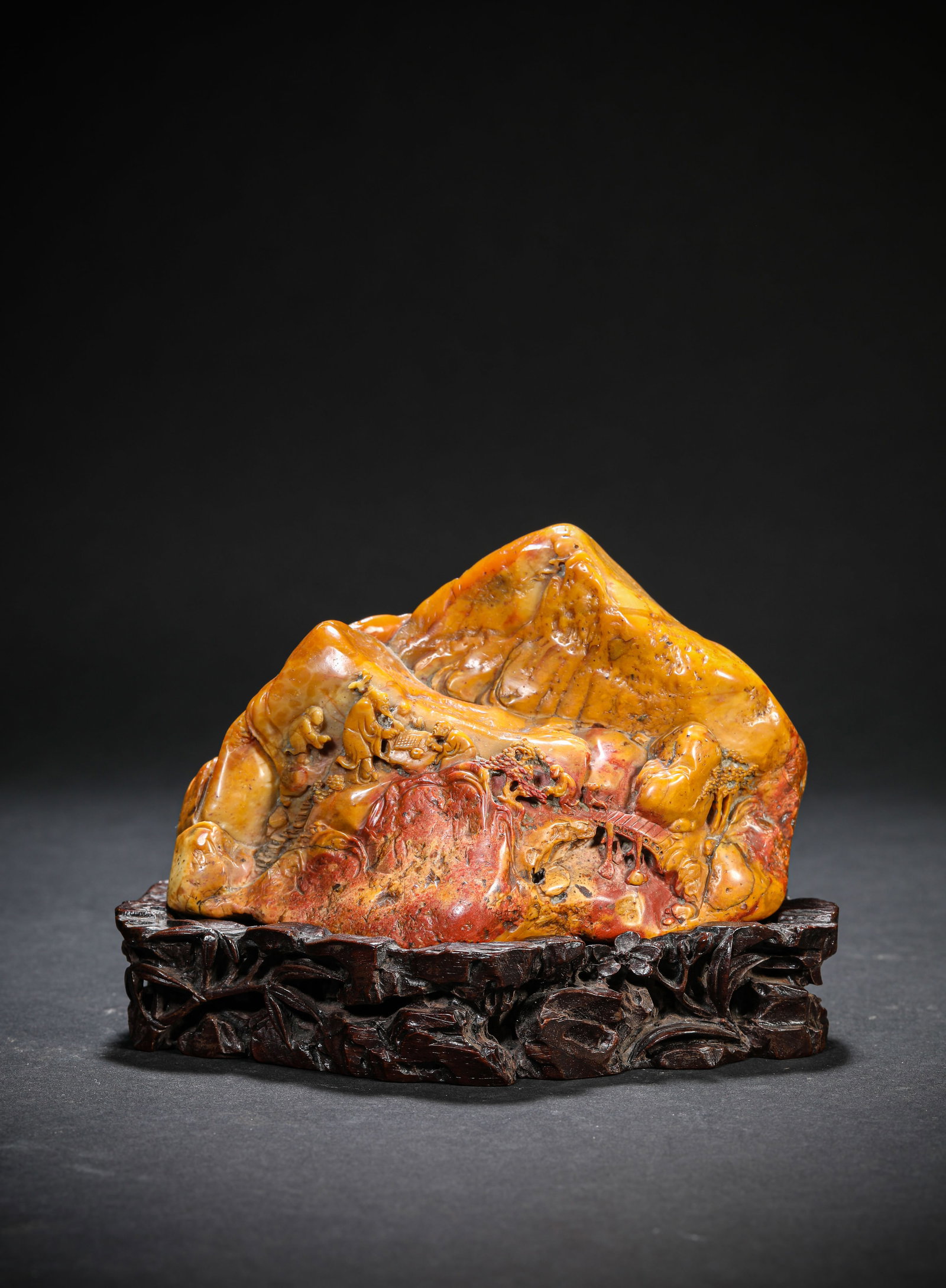A Shoushan Stone 'Mountain' Ornament: A Shoushan Stone 'Mountain' Ornament. Dimensions: Length: 4.88" x Width: 2.72" x Height: 3.03". All measurements are approximate.