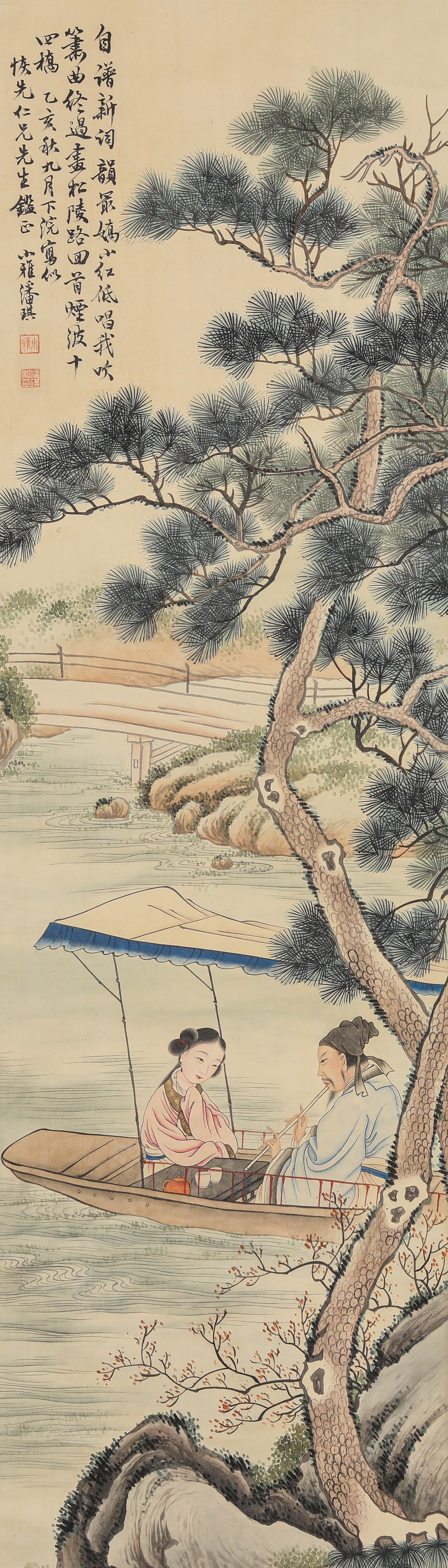 Pan Qi (1892-1952), attributed to, Figural Narrative: Pan Qi (1892-1952), attributed to, Figural Narrative. Dimensions: Width: 13.19" x Height: 44.88". All measurements are approximate.