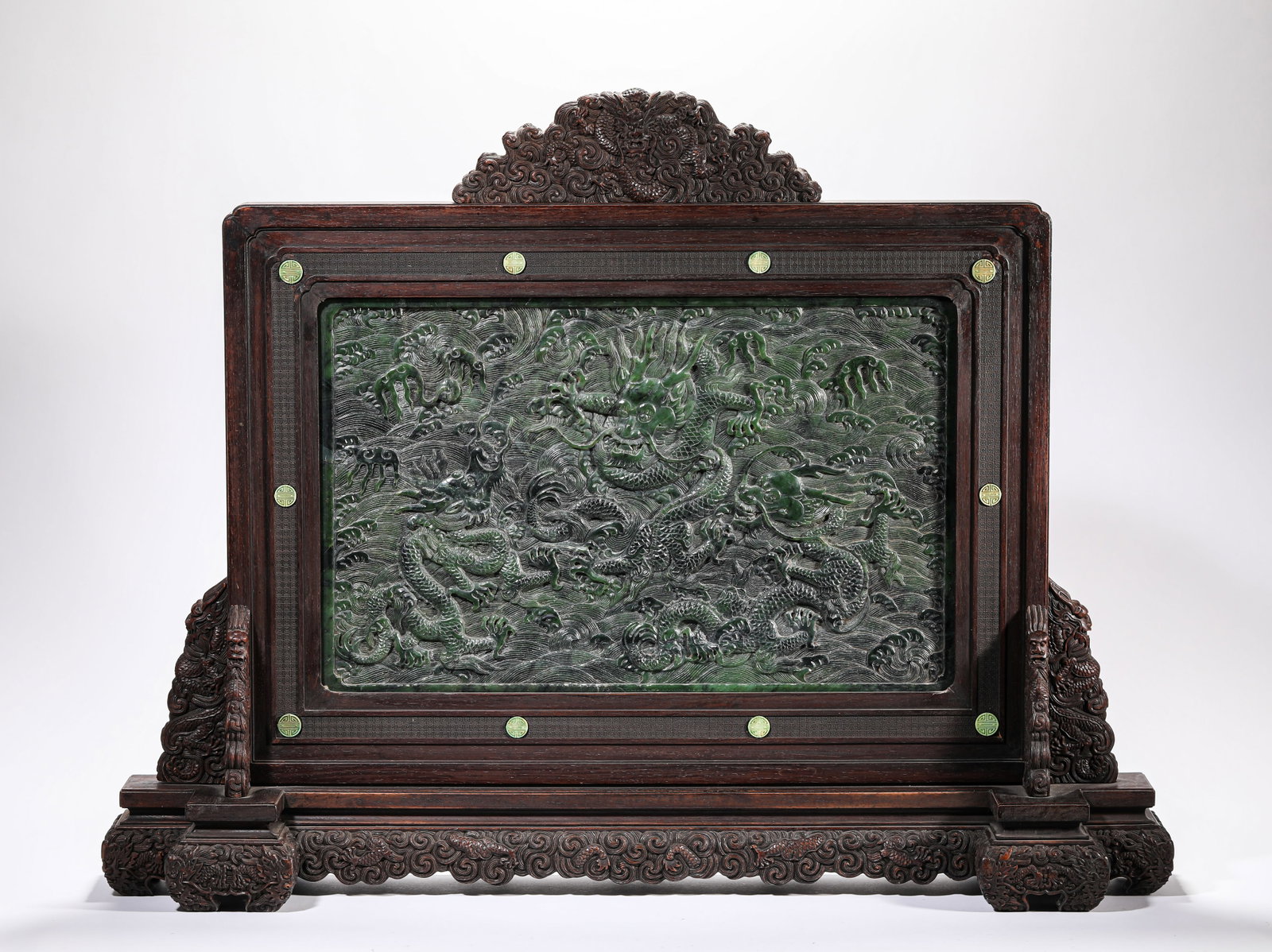 A Jade 'Gilt-Decorated Dragon' Table Screen (1 of 6)