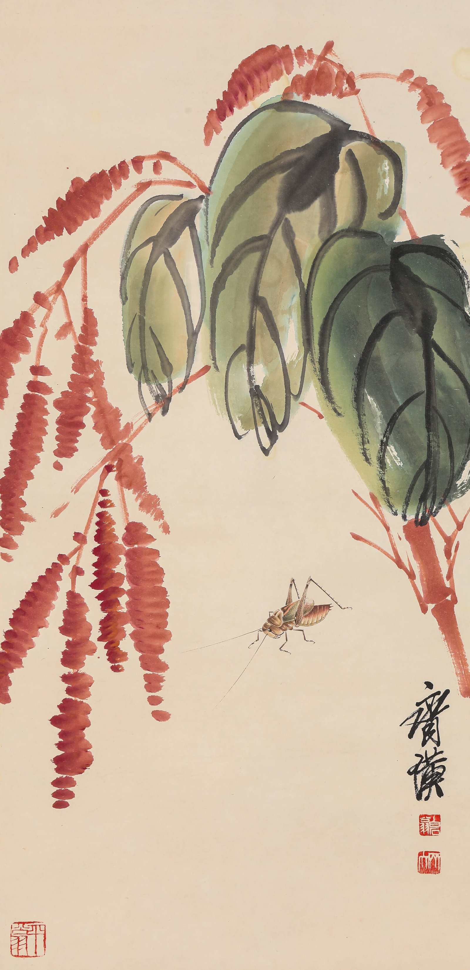 Qi Baishi (1864-1957), attributed to, Autumn Sentiment: Qi Baishi (1864-1957), attributed to, Autumn Sentiment. Dimensions: Width: 12.99" x Height: 26.77". All measurements are approximate.