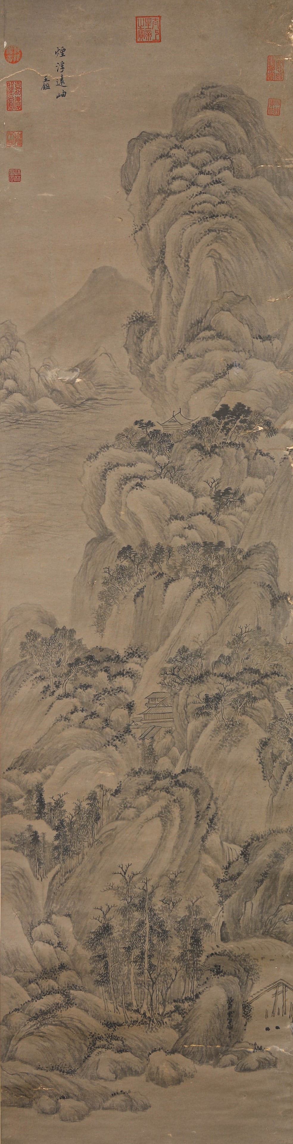 Wang Jian (1609-1677), attributed to, Landscape: Wang Jian (1609-1677), attributed to, Landscape. Dimensions: Width: 17.72" x Height: 69.69". All measurements are approximate.