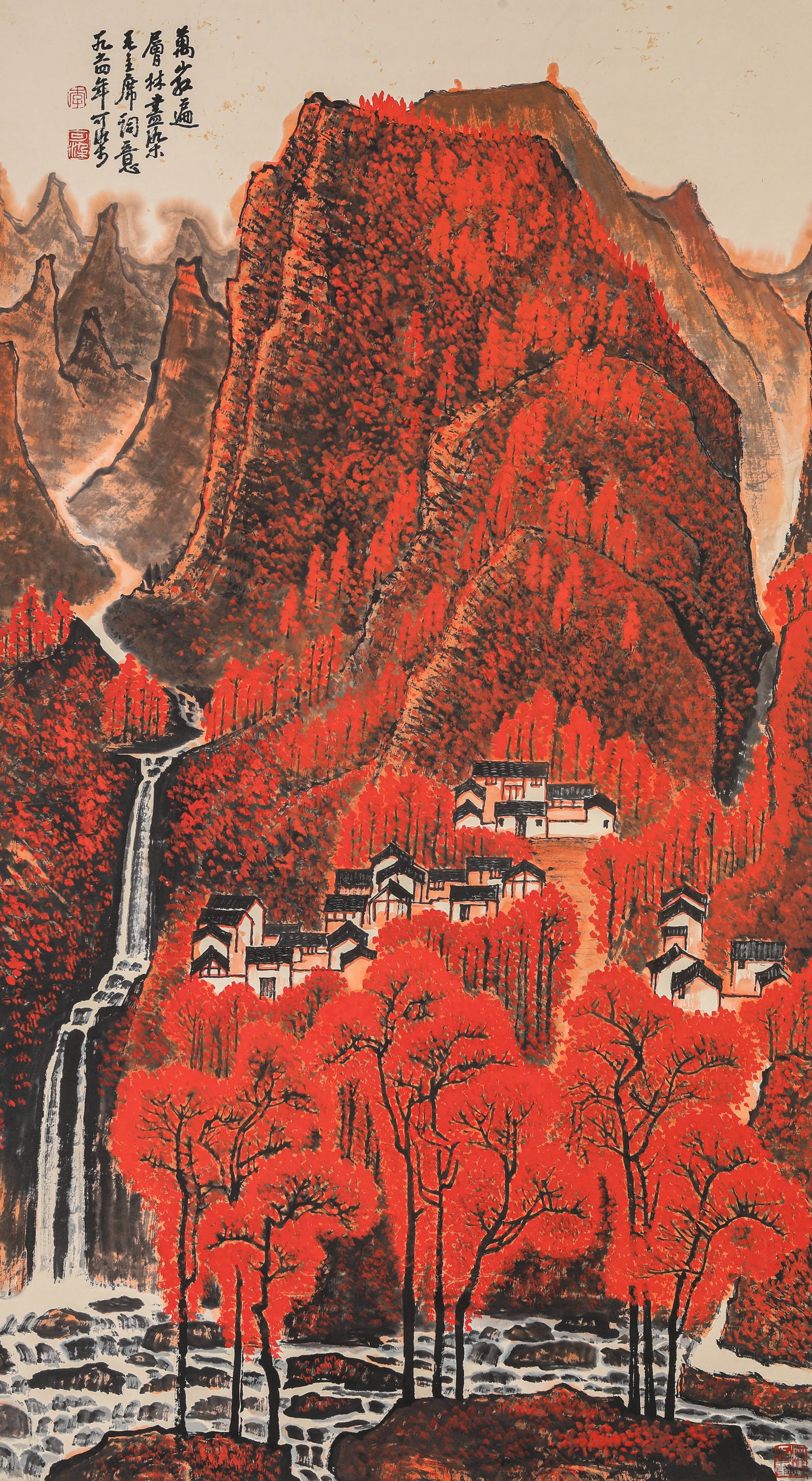 Li Keran (1907-1989), attributed to, Mountains in Red (1 of 8)