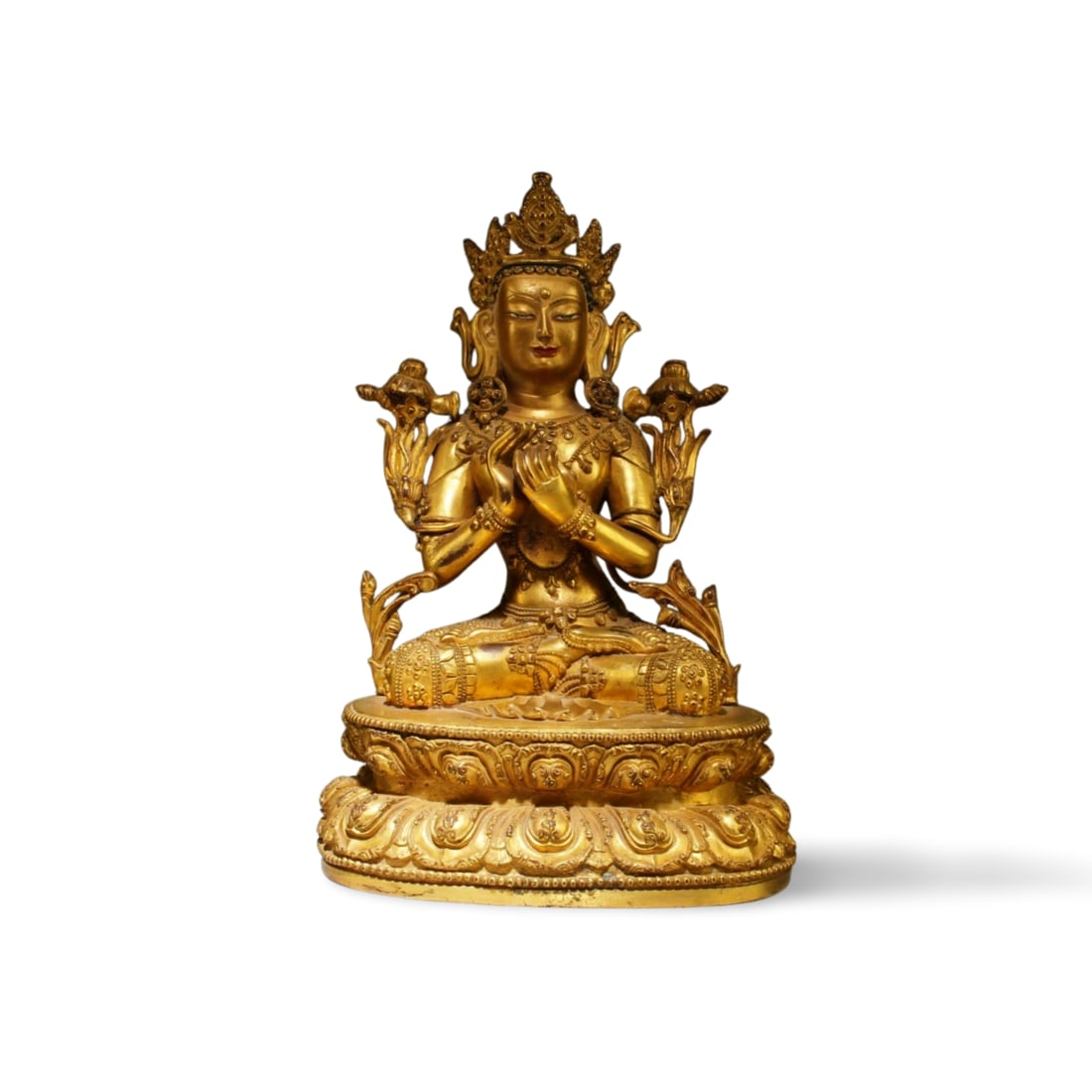 Chinese Gilt Bronze Bodhisattva Statue: Chinese Gilt Bronze Bodhisattva Statue. Height: 9.25"