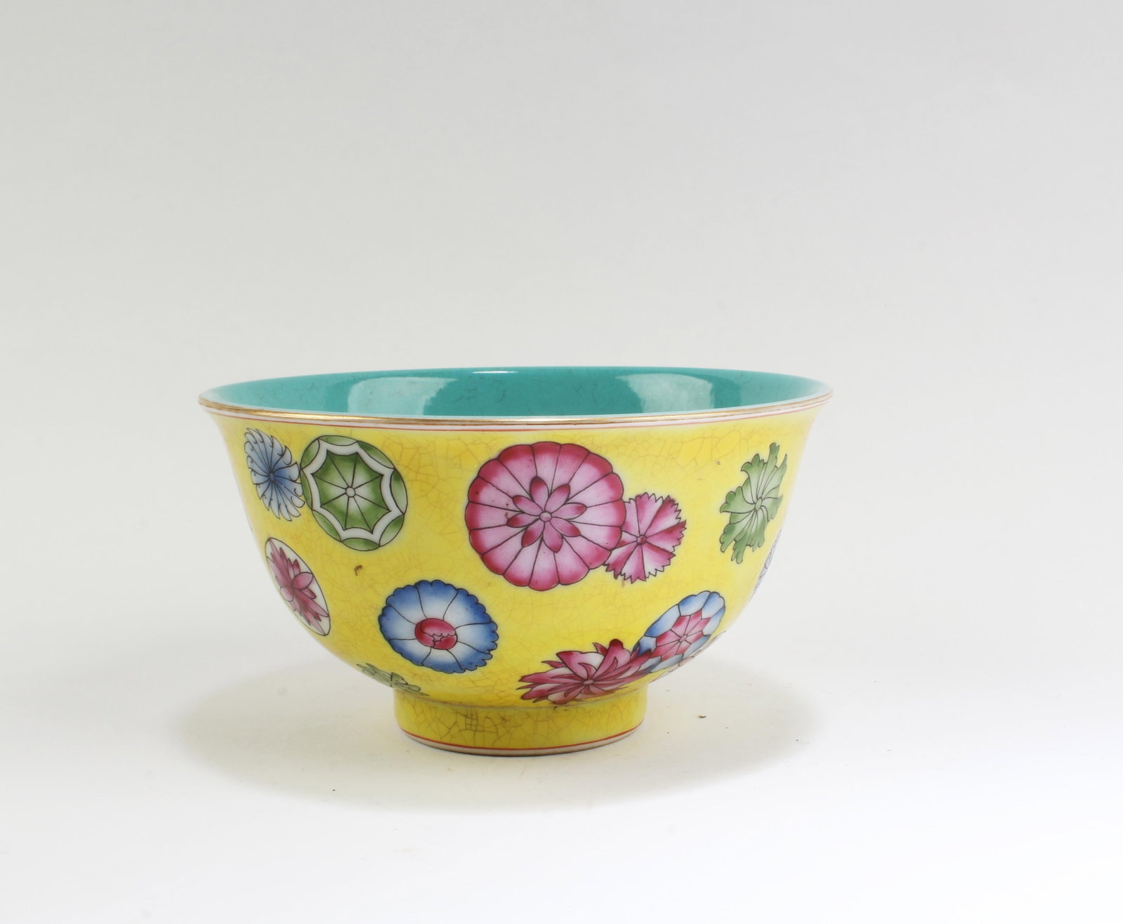 Chinese Famille Jaune Porcelain Bowl: Chinese Famille Jaune Porcelain Bowl. 'QianLong' mark at base. Diameter: 4.6"
