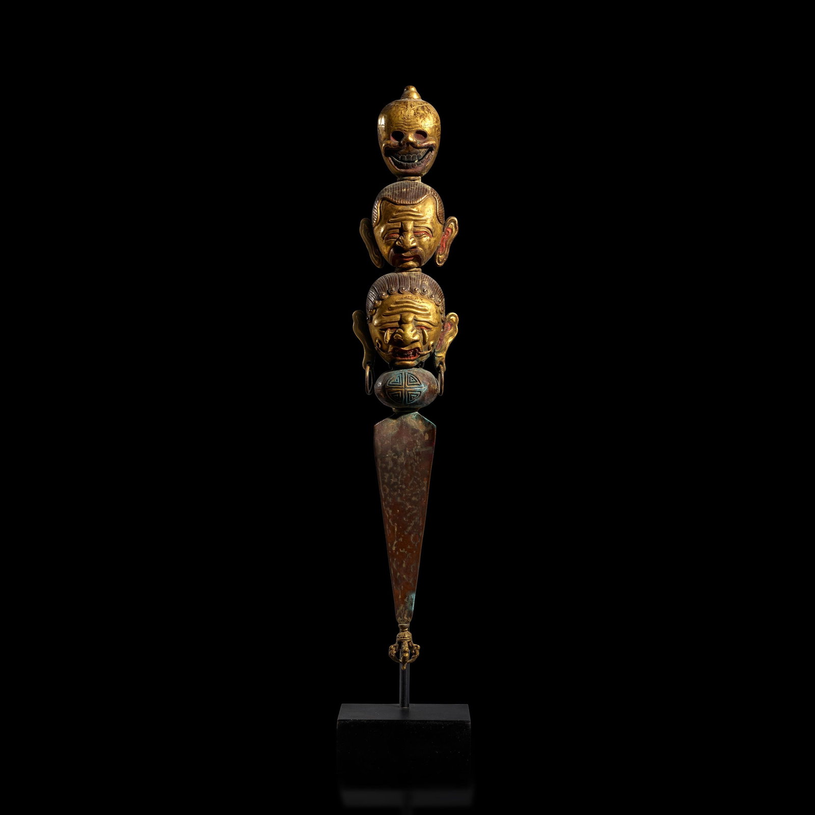 A Tibet 18th Century, Copper Alloy Repousse Tantriic Stave Mongolia, 19th Century: MONGOLIA, 19TH/20TH CENTURYHimalayan Art Resources Item no. 9035922 1/2 in. (57.15 cm high)ProvenanceHoneychurch International Antiques Ltd., Hong Kong, 2010The Robert and Lois Baylis Collection,