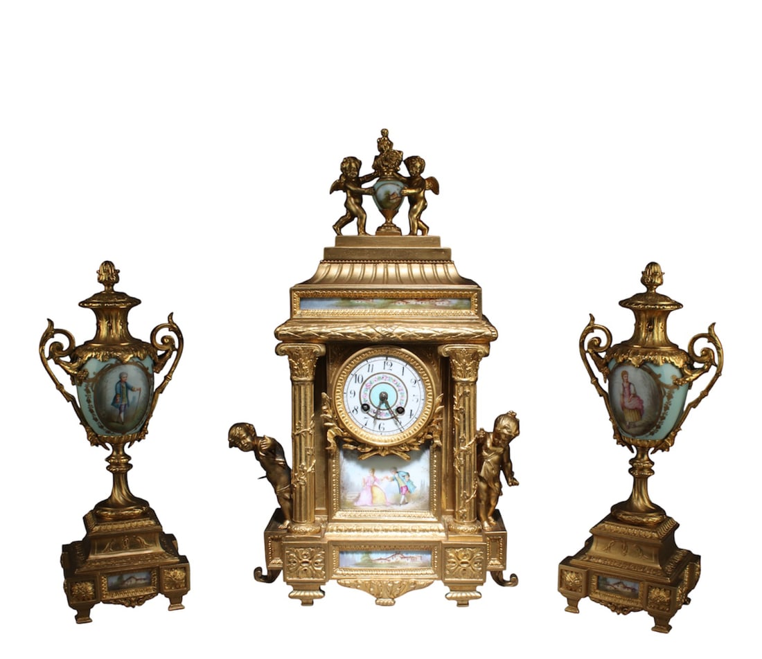 An Antique 19th-Century French Three-piece Clock Garniture Set, (1 of 9)