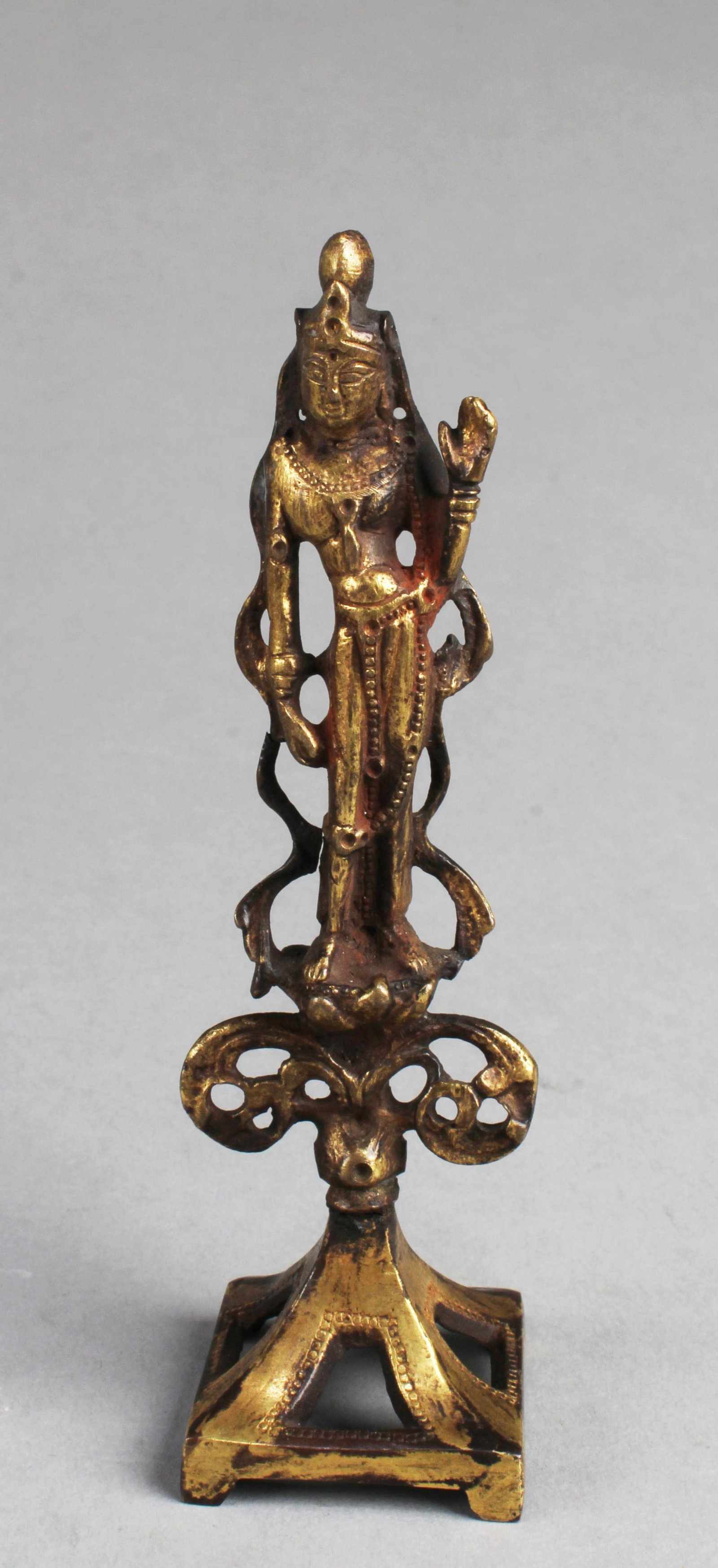 Antique Tang Dynasty Gilt Bronze Statue: Antique Tang Dynasty Gilt Bronze Statue. Height: 4.5"