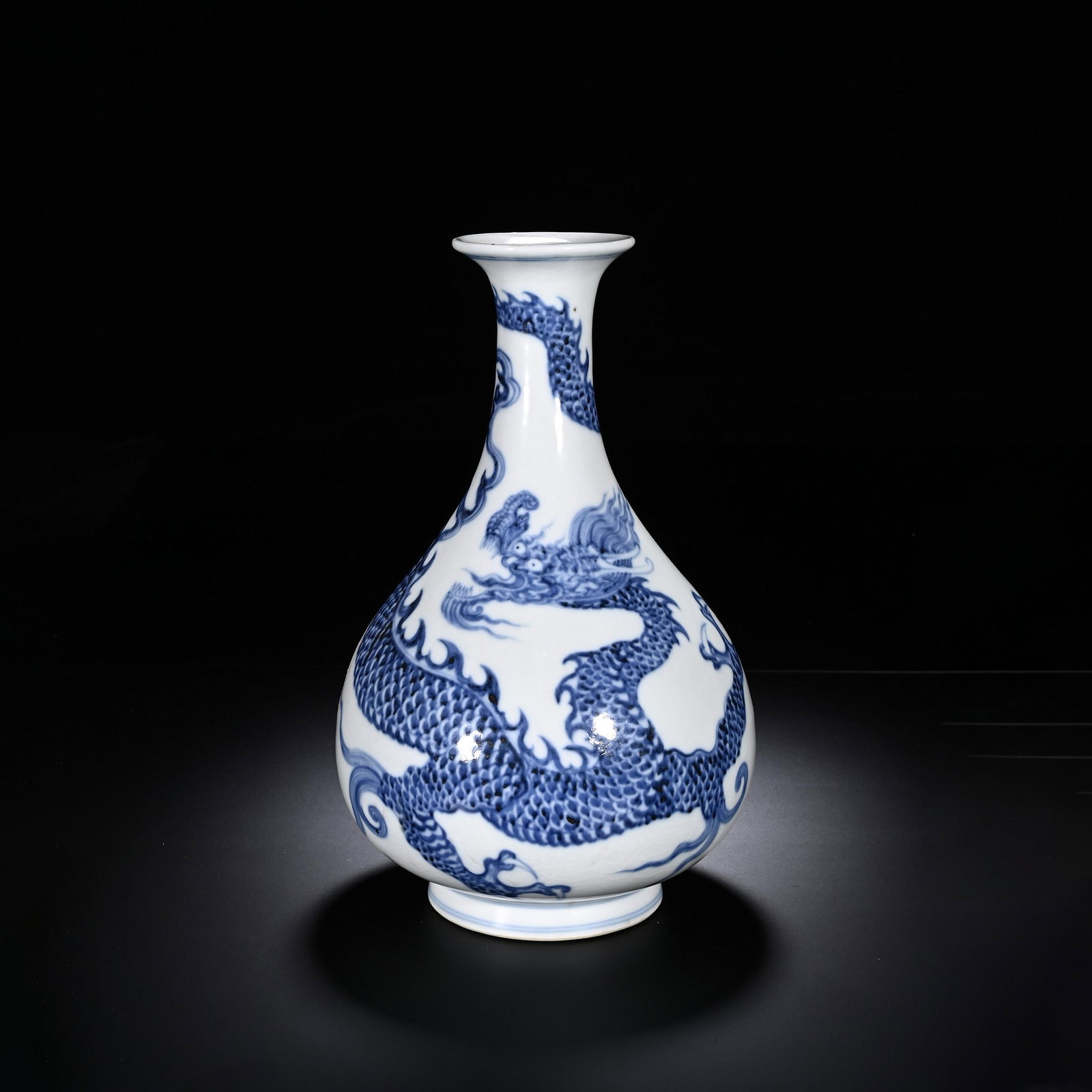 Blue and White Dragon Pear-Shaped Vase: Blue and White Dragon Pear-Shaped Vase. Dimensions: 6.69"x10.63"