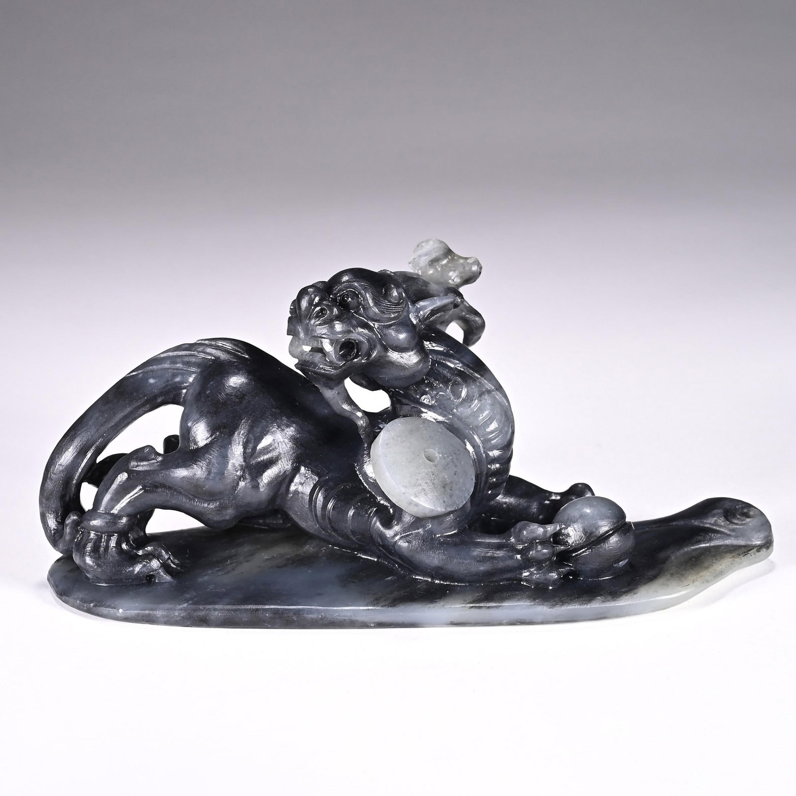 Black and White Seed Material Jade Beast: Black and White Seed Material Jade Beast. Length:4.92" Width:1.97" Height:2.17"