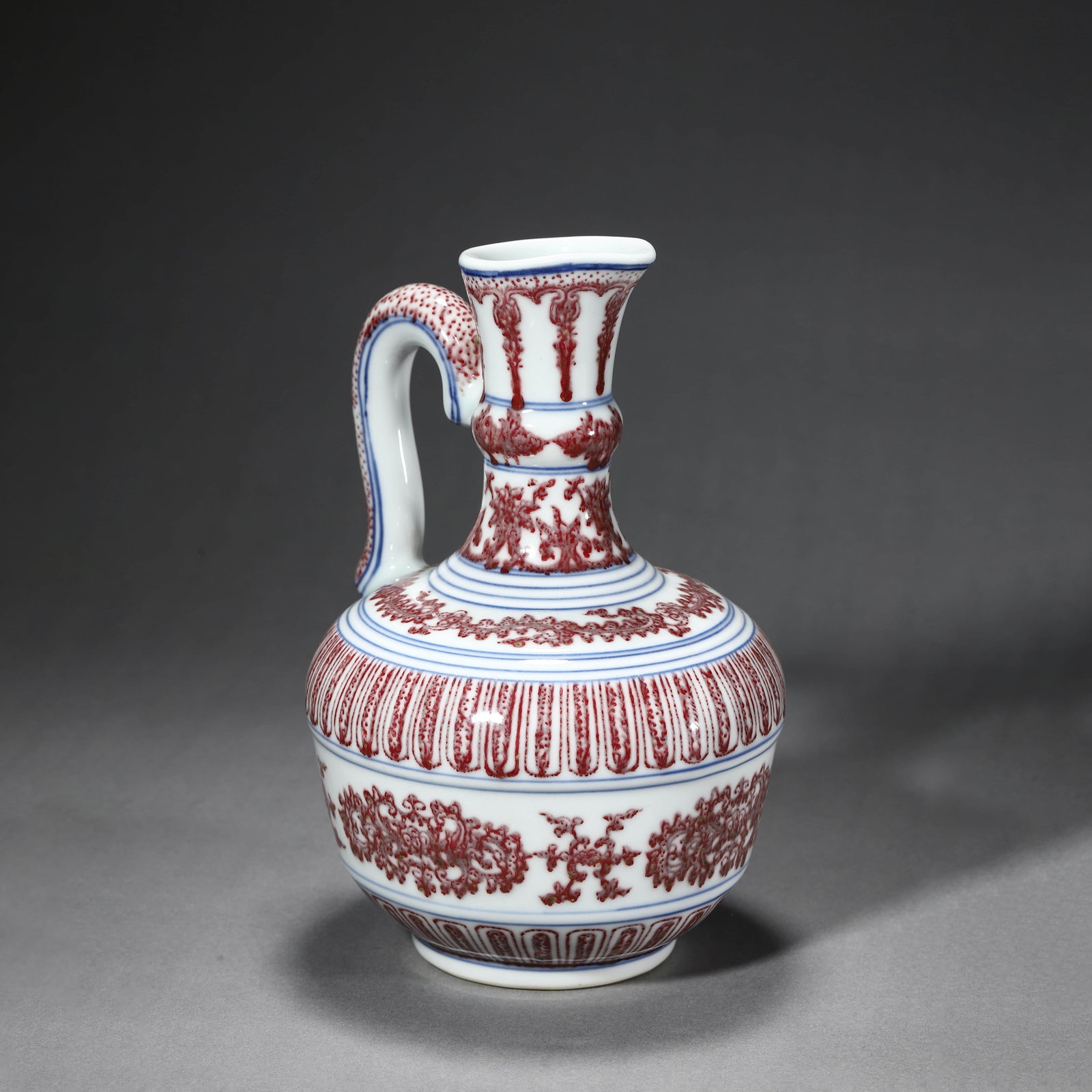 Copper-Red-Glazed Flower Ewer: Copper-Red-Glazed Flower Ewer. Length:5.12" Width:4.92" Height:7.87"