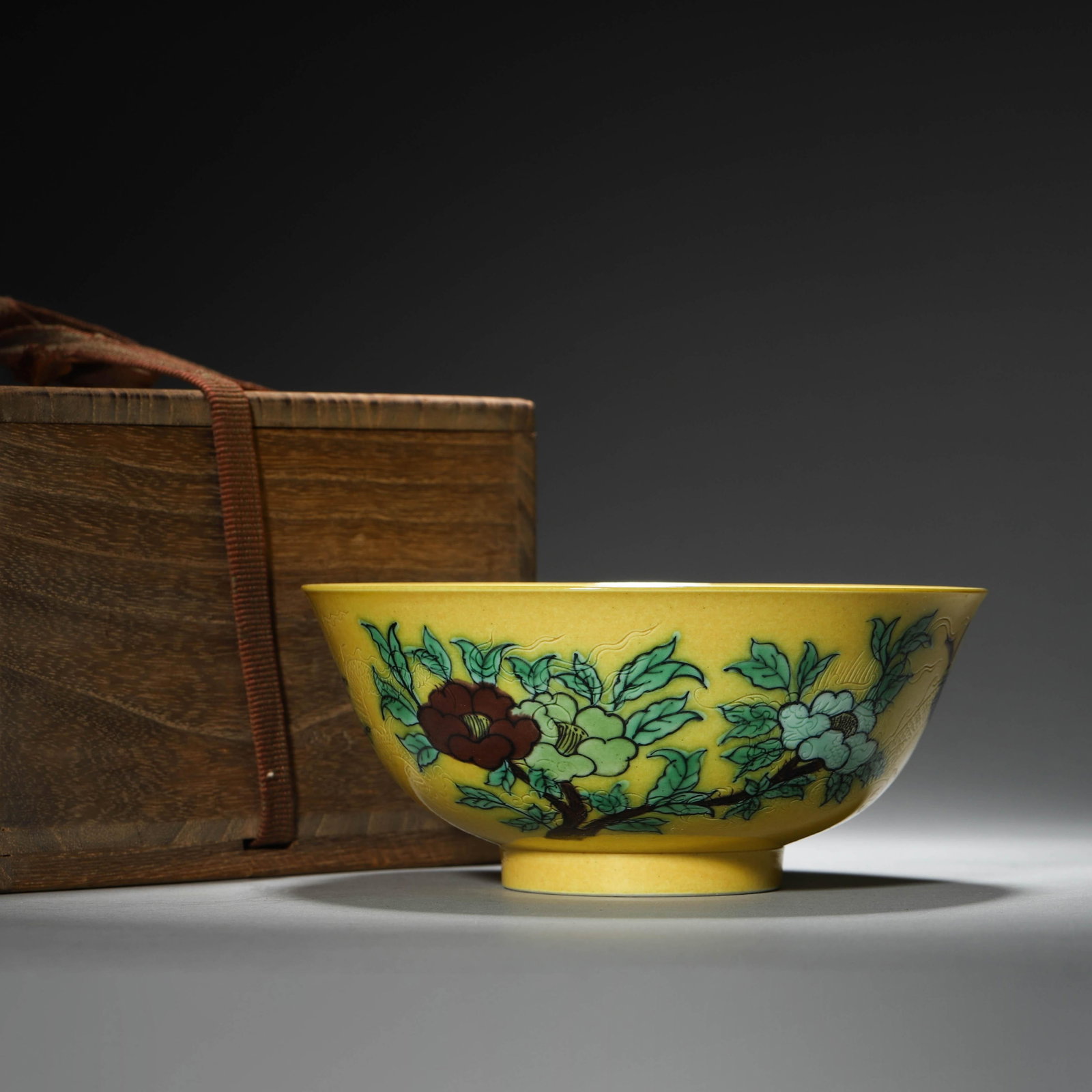 Yellow Ground Floral Bowl: Yellow Ground Floral Bowl. Dimensions: 5.91"x2.56"