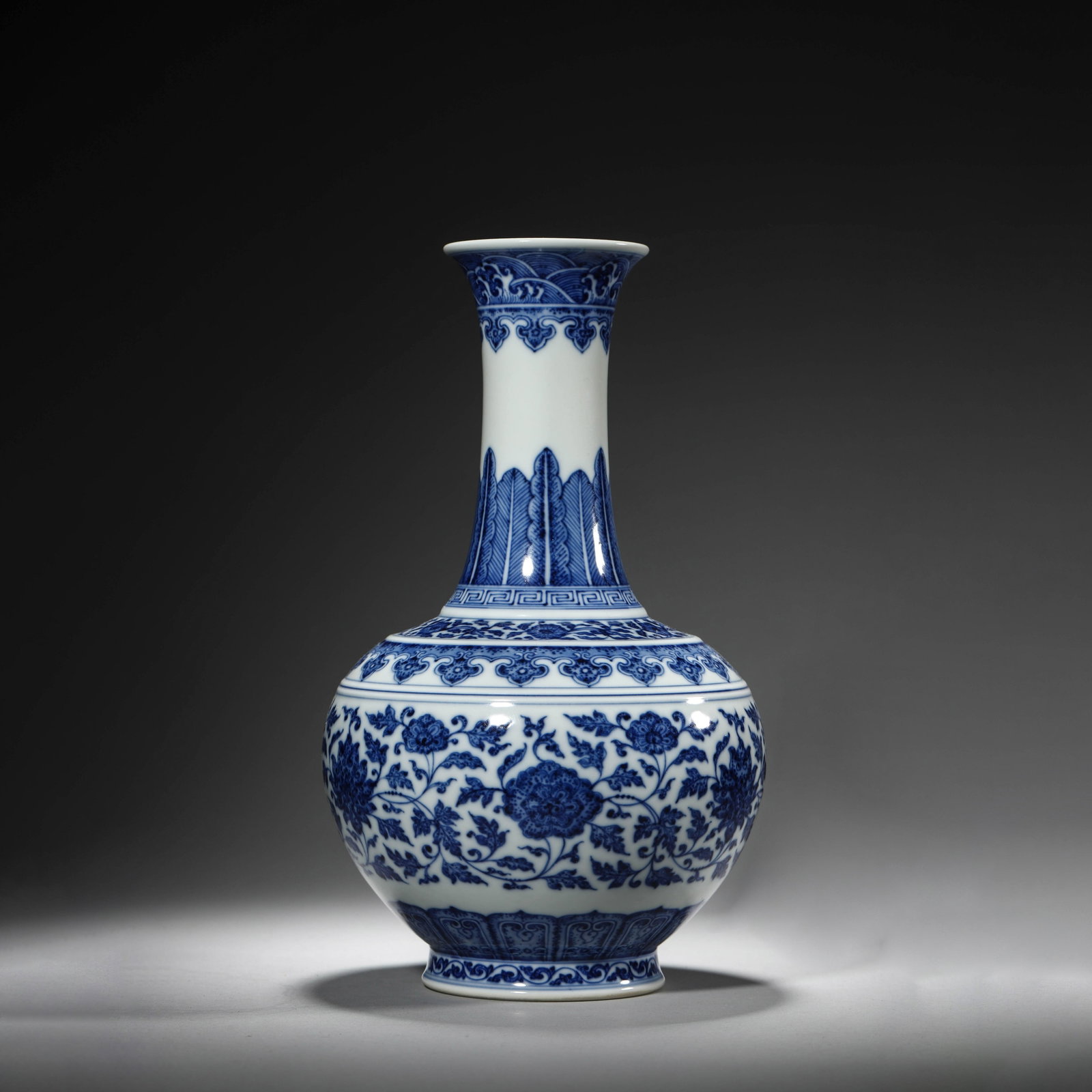 Blue and White Interlocking Lotus Vase: Blue and White Interlocking Lotus Vase. Dimensions: 6.30"x10.43"