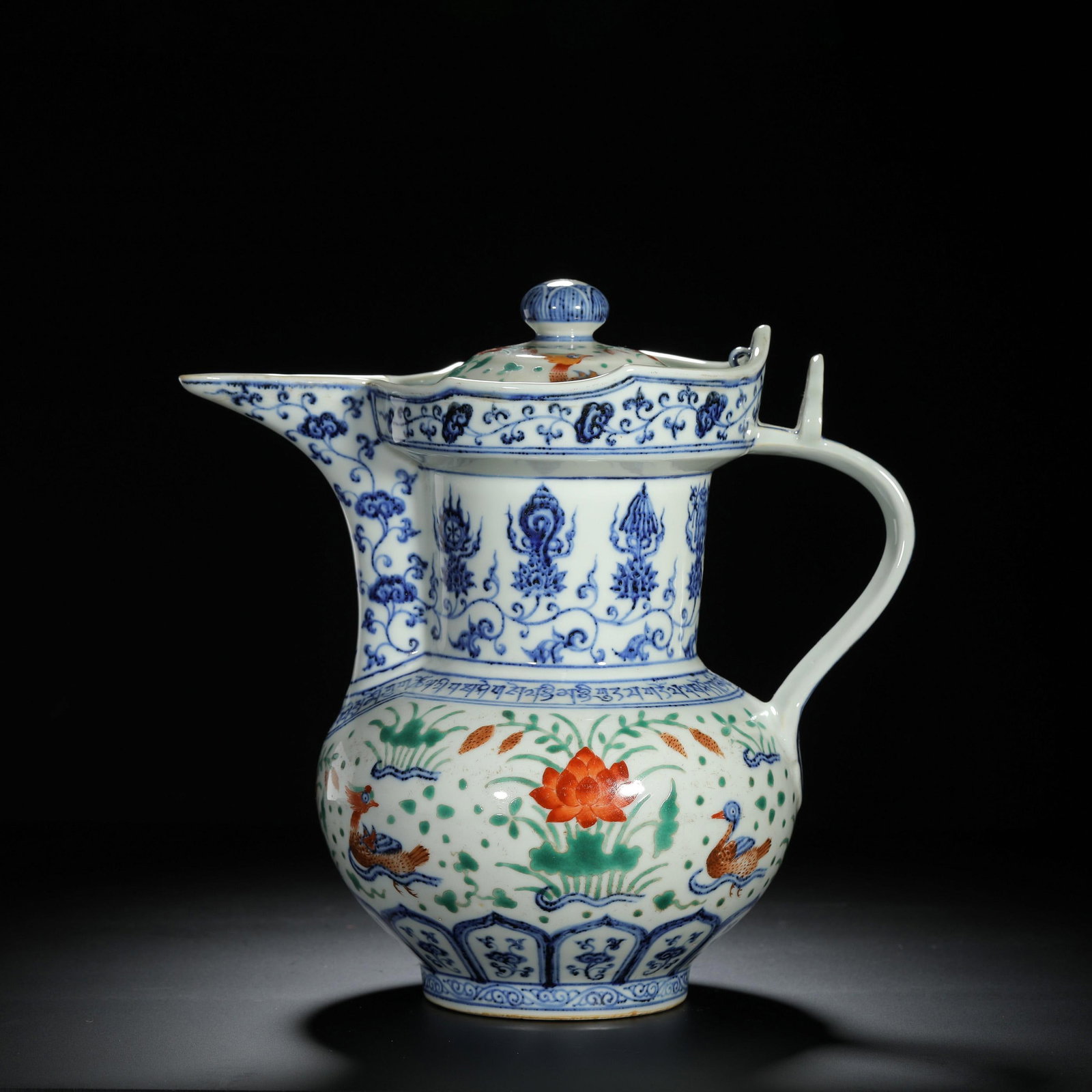 Blue and White Wucai Monks Cap Ewer (1 of 10)