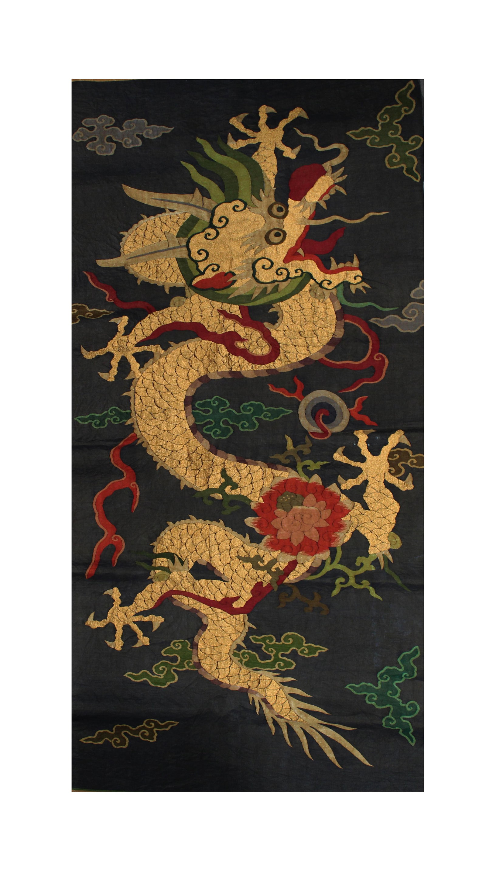 A Chinese Dragon Kesi Silk: A Chinese Dragon Kesi Silk. Height: 51" Length: 25.75"Provenance: From Pasadena Antique Centre