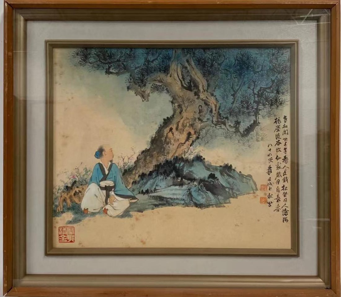 Important Framed Chinese Painting: Important Framed Chinese Painting. Some calligraphy is a narrative of the painting. Signed with seal attributed to Zhang Yuan, Mo Ye Jin She,Da Qian Ju Shi. Length: 24.75" Height: 21"Provenance: A