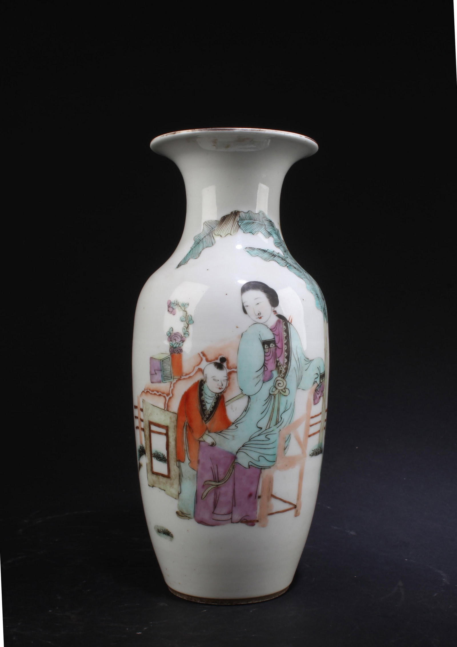 Antique Chinese Figure Story Porcelain Vase: Antique Chinese Porcelain Vase. Seal mark at base. Height: 9"