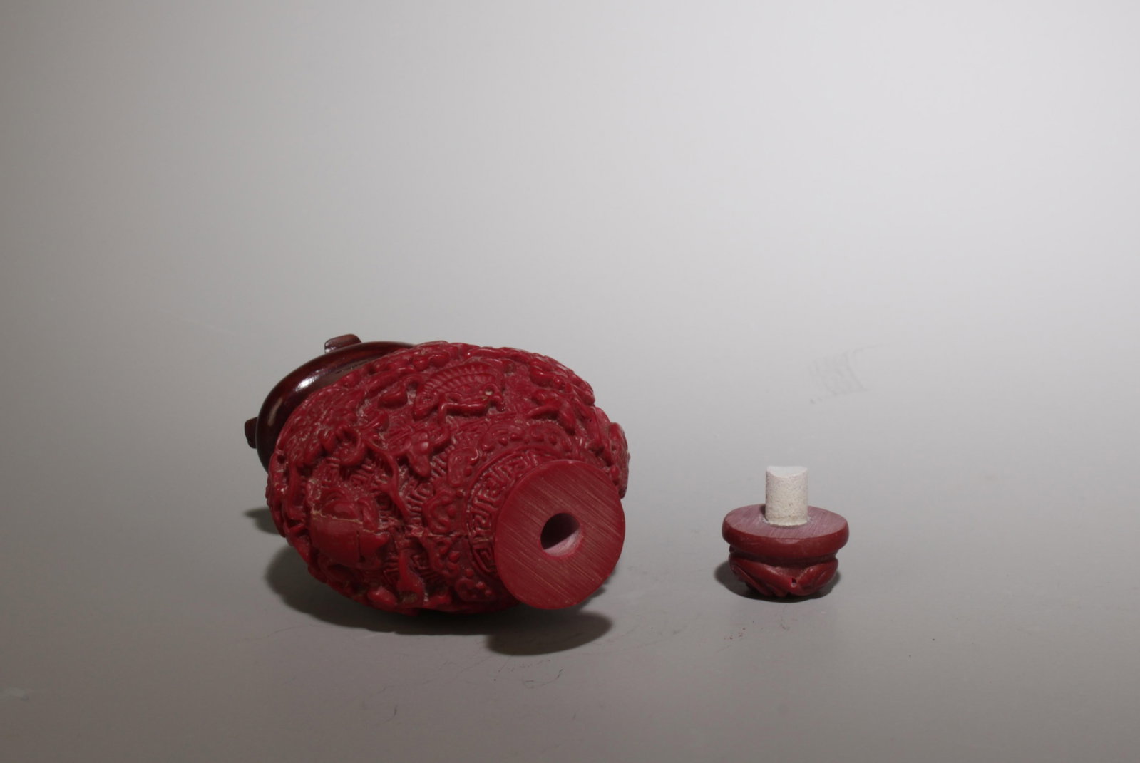A Cinnabar Snuff Bottle w/ Stand - 4
