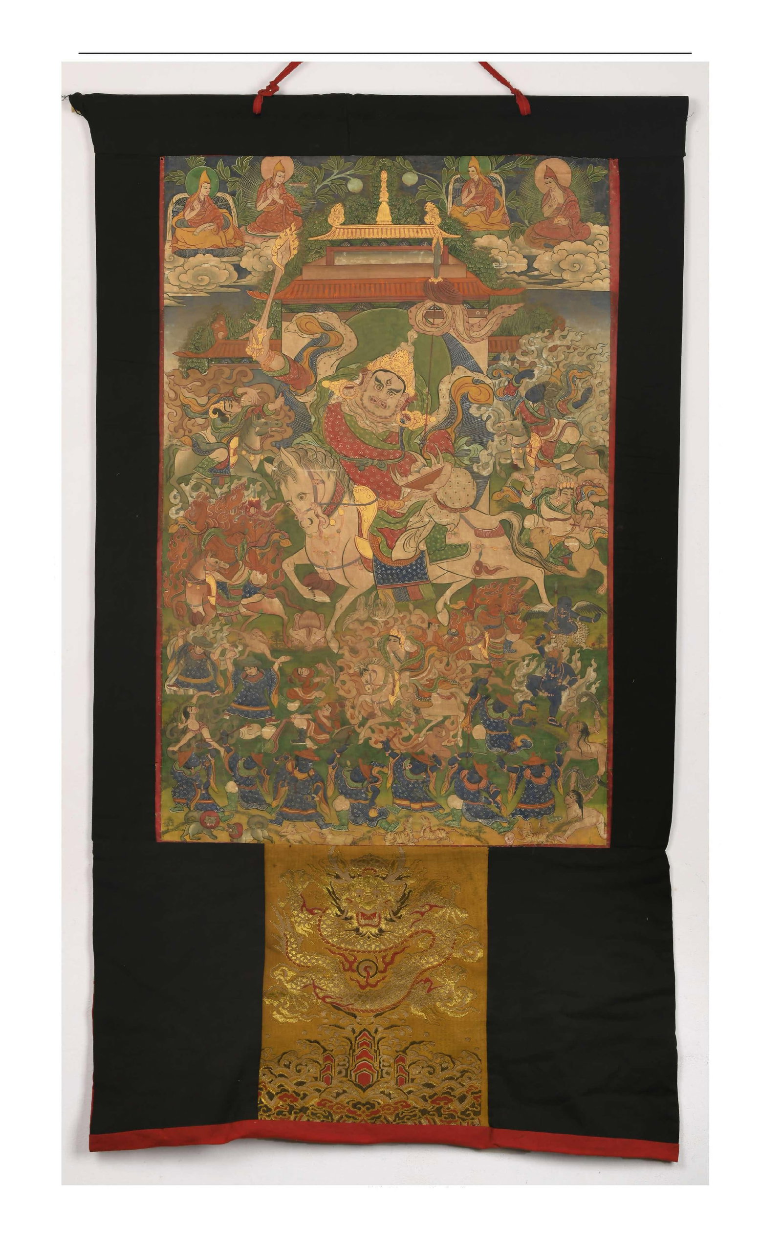 A Mineral-Painted Gesar King Thangka: A Mineral-Painted Gesar King Thangka. Dimensions: 47.64in x 27.95in.
