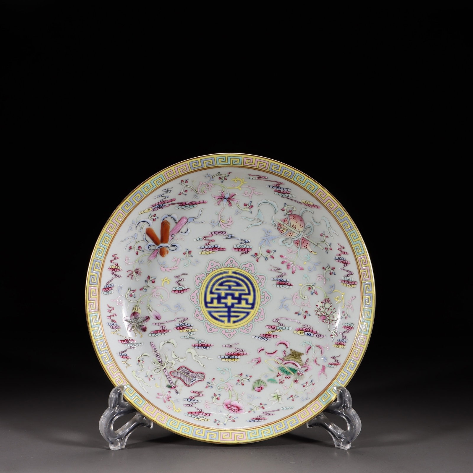 A Fencai Enamel Longevity-Pattern Plate: A Fencai Enamel Longevity-Pattern Plate. Height: 1.57in Diameter: 4.92in Weight: 1.01lbs.