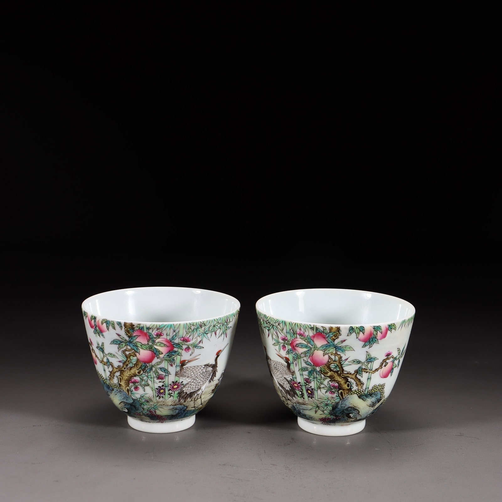A Pair of Fencai Enamel Longevity Gourd Cups: A Pair of Fencai Enamel Longevity Gourd Cups. Height: 2.56in Diameter: 3.15in Weight: 0.17lbs.