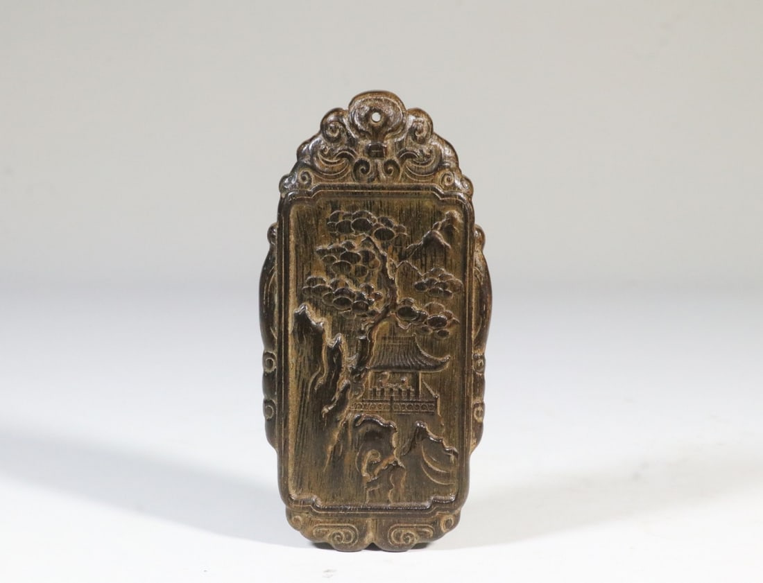 An Agarwood Carved Landscape Pendant (1 of 9)