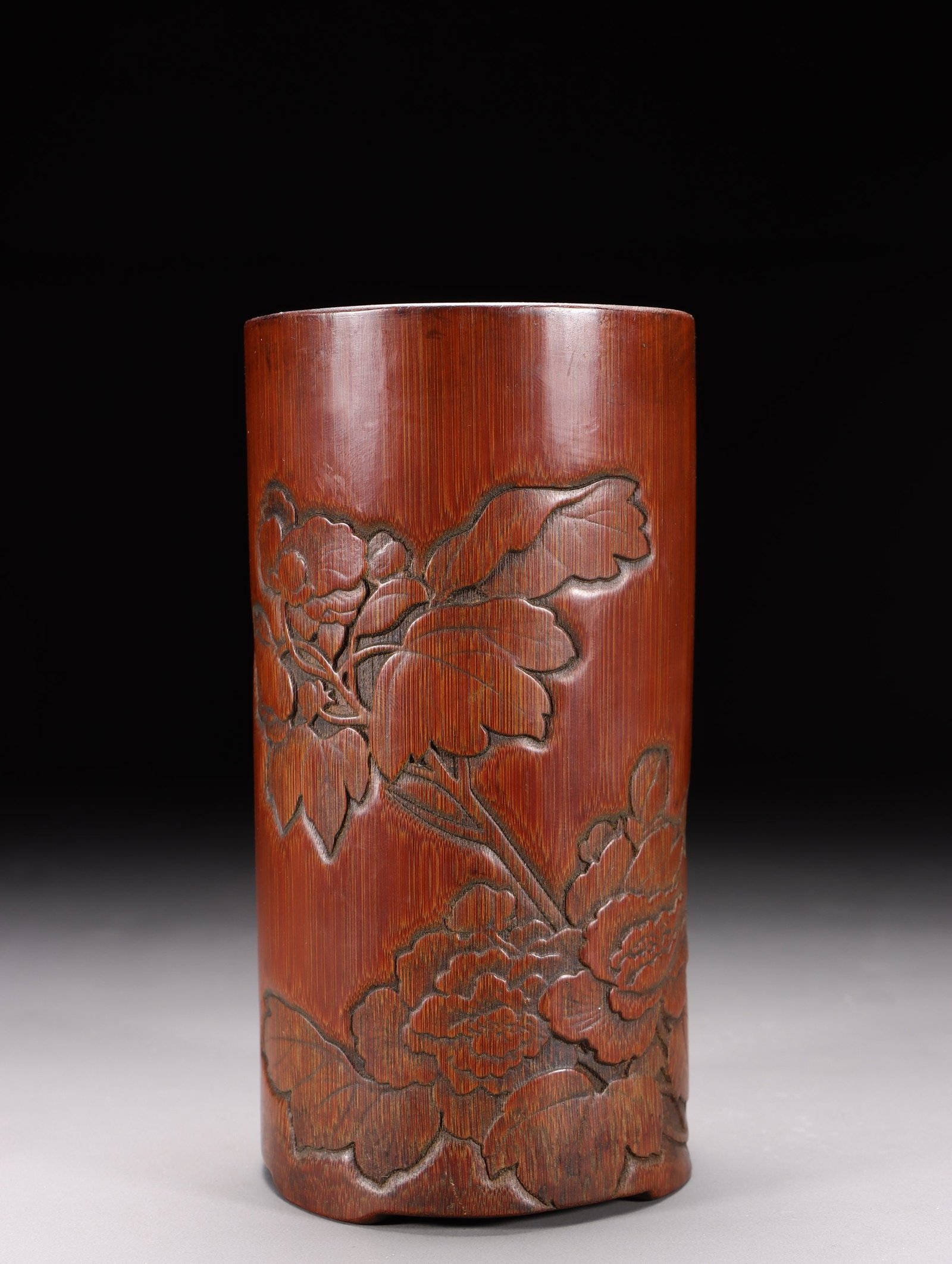 A Bamboo Carved Peony Brushpot (1 of 9)